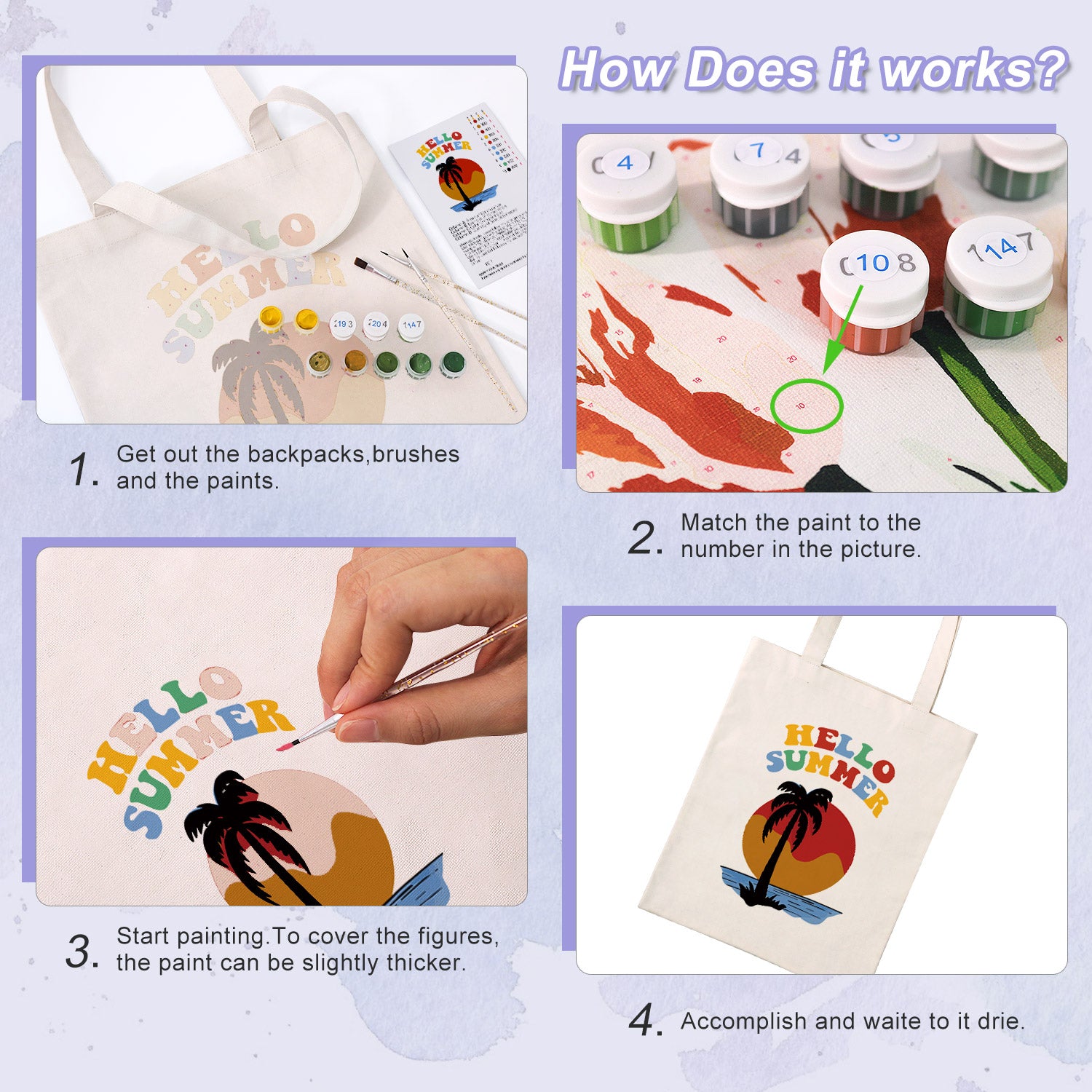 Hello Summer Bag -  Paint by Numbers Kit for Adults -  Portrait By Numbers
