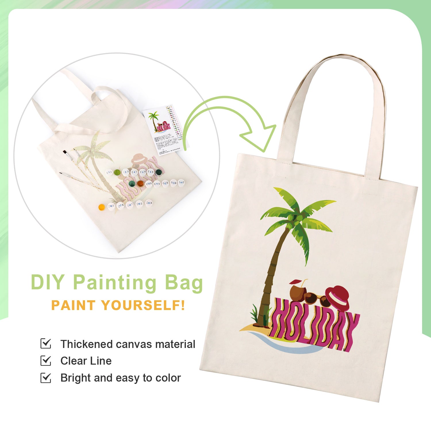 Holiday Palm Beach Bag -  Paint by Numbers Kit for Adults -  Portrait By Numbers