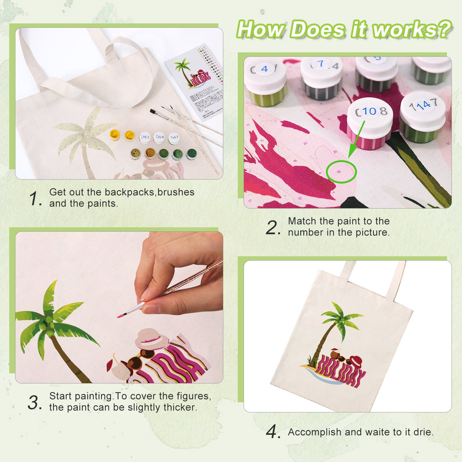 Holiday Palm Beach Bag -  Paint by Numbers Kit for Adults -  Portrait By Numbers