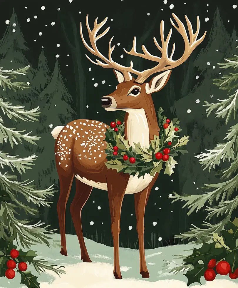Holly Crowned Stag -  Paint by Numbers Kit for Adults -  Portrait By Numbers