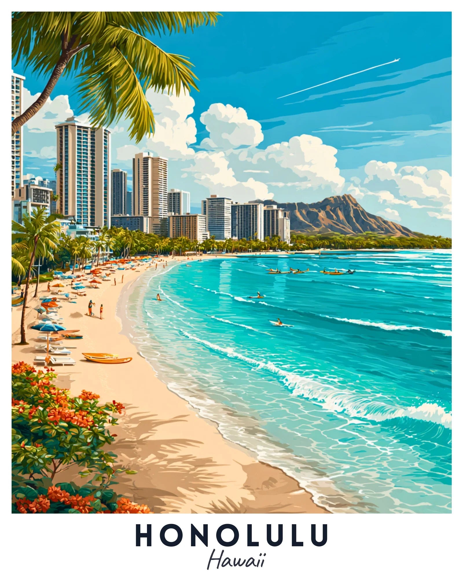 Honolulu - Travel Poster -  Paint by Numbers Kit for Adults -  Portrait By Numbers
