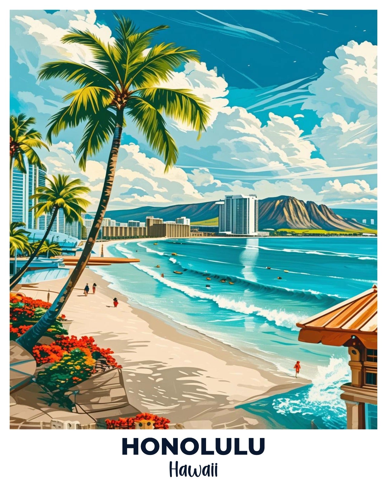 Honolulu Travel Poster -  Paint by Numbers Kit for Adults -  Portrait By Numbers