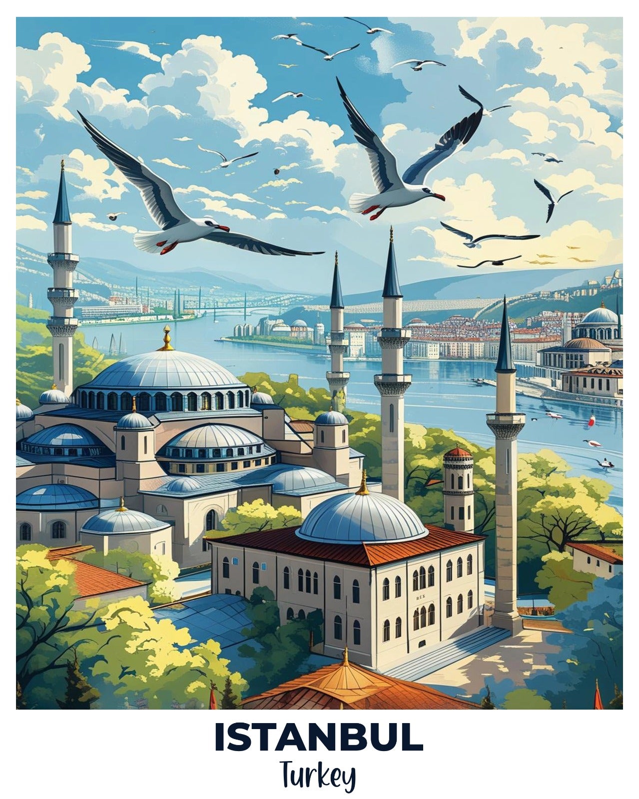 Istanbul Travel Poster -  Paint by Numbers Kit for Adults -  Portrait By Numbers
