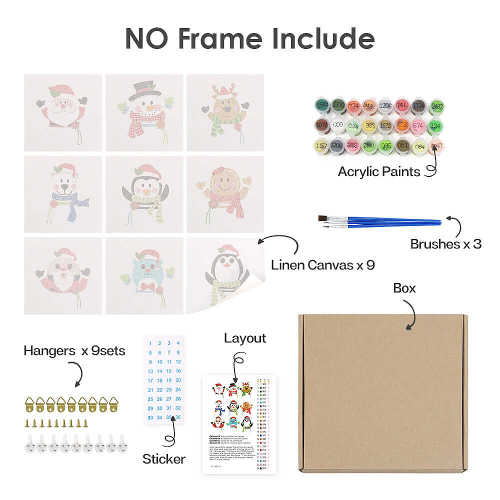 Jolly Minis (Set of 9) -  Paint by numbers Kit -  Portrait By Numbers