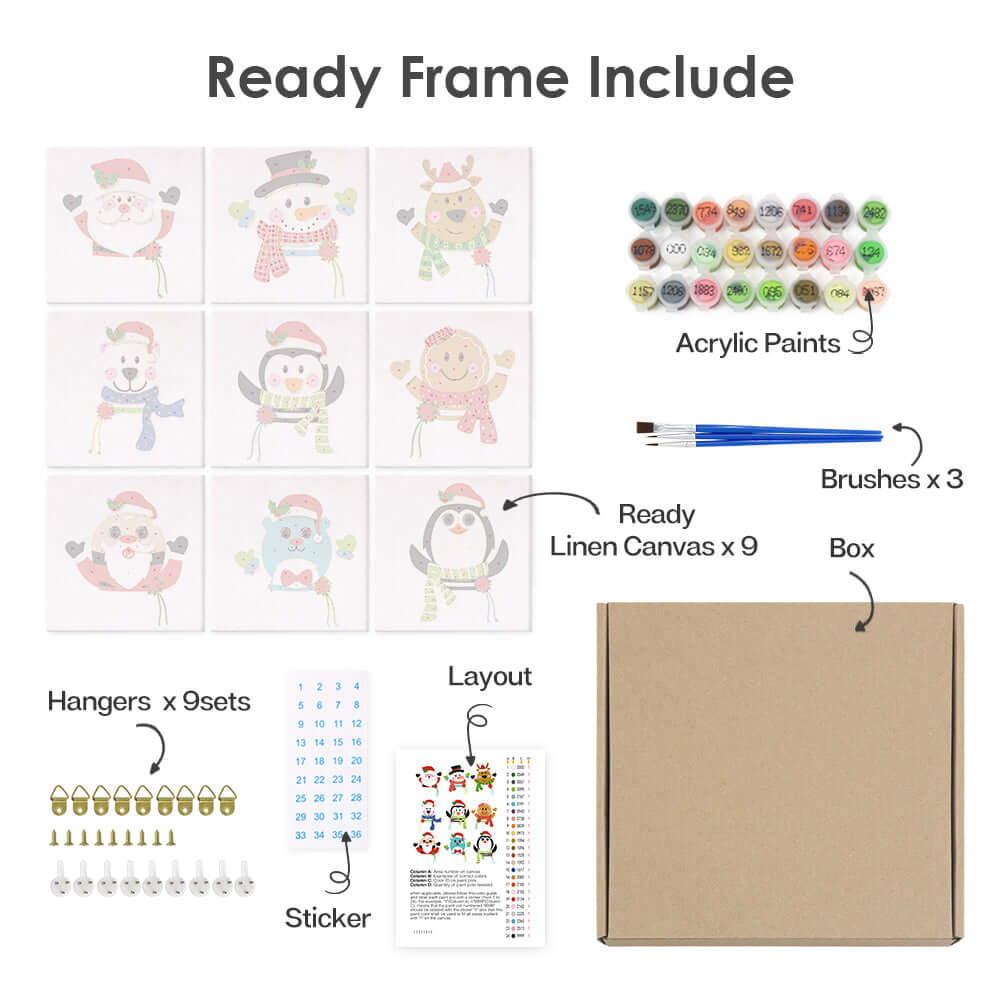 Jolly Minis (Set of 9) -  Paint by numbers Kit -  Portrait By Numbers