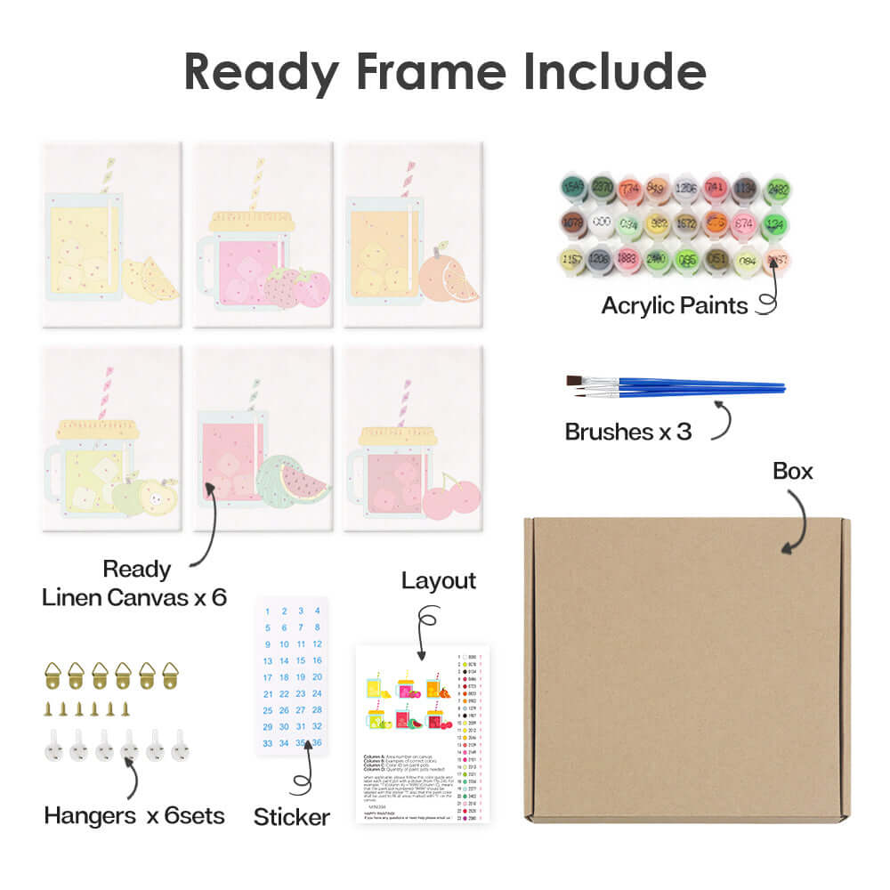 Juicy Joy (Set of 6) -  Paint by Numbers Kit for Adults -  Portrait By Numbers