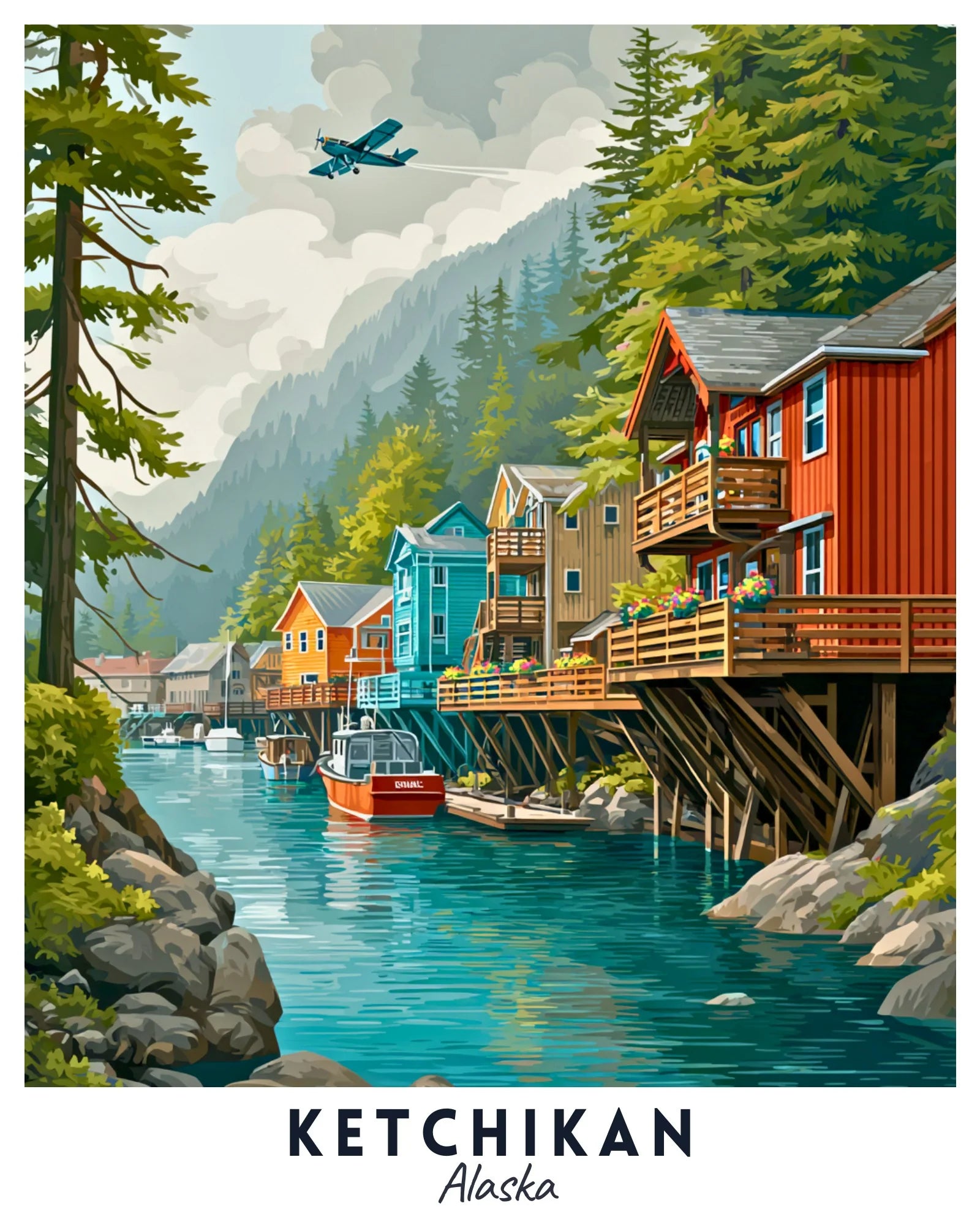 Ketchikan - Travel Poster -  Paint by Numbers Kit for Adults -  Portrait By Numbers