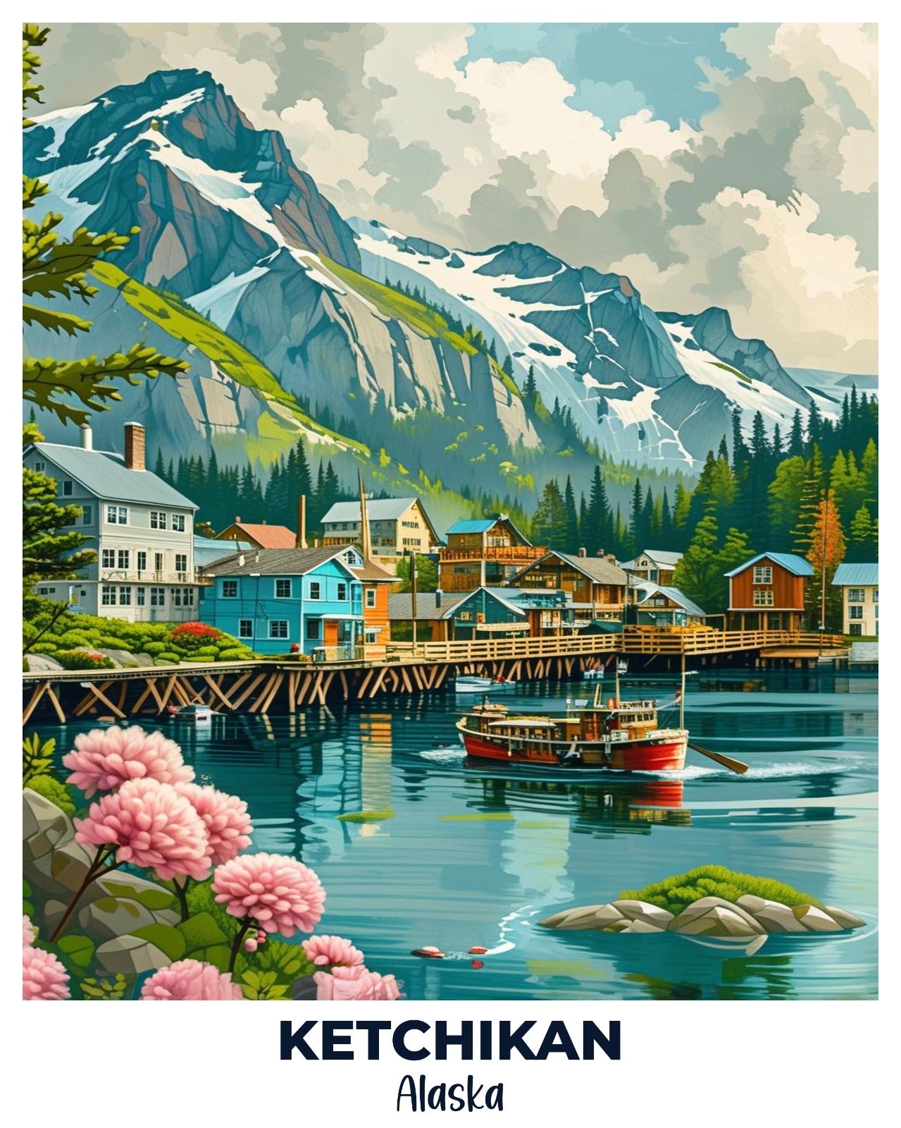 Ketchikan Travel Poster -  Paint by Numbers Kit for Adults -  Portrait By Numbers