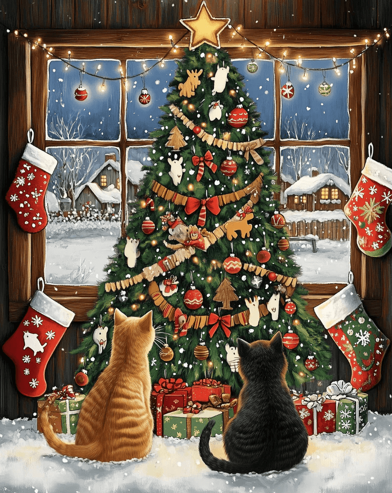 Kitty Christmas -  Paint by numbers -  Portrait By Numbers