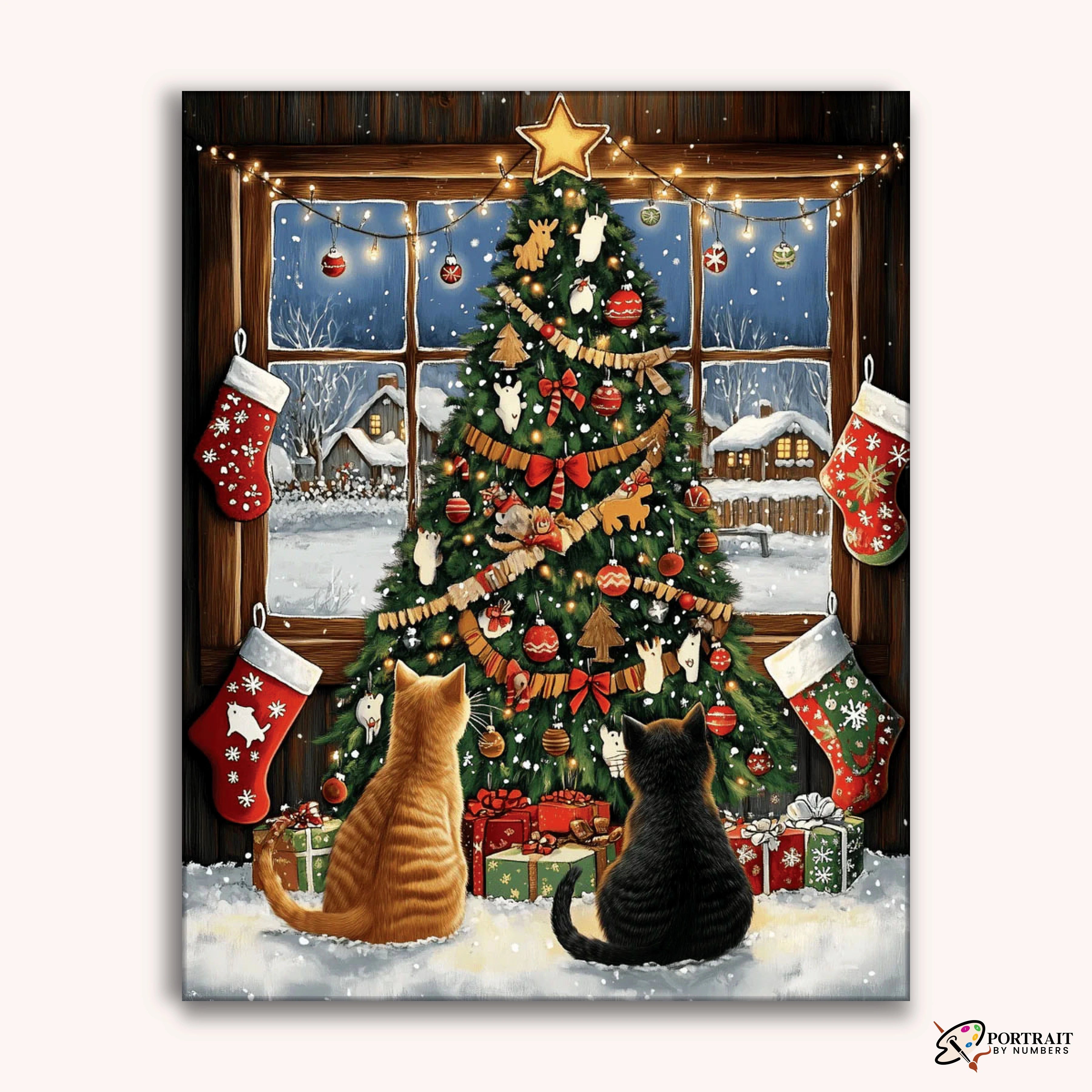 Kitty Christmas -  Paint by Numbers Kit for Adults -  Portrait By Numbers