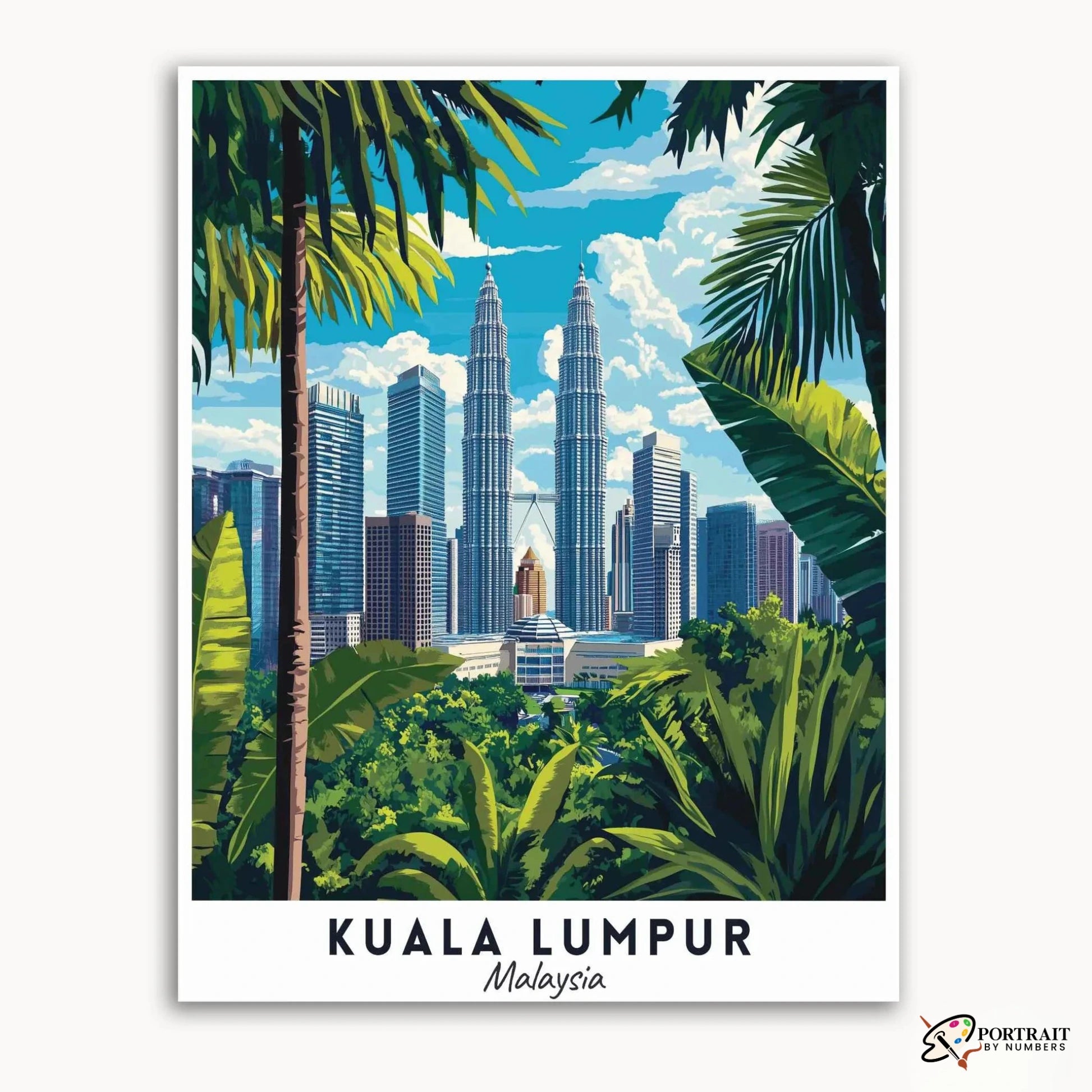 Kuala Lumpur - Travel Poster -  Paint by Numbers Kit for Adults -  Portrait By Numbers