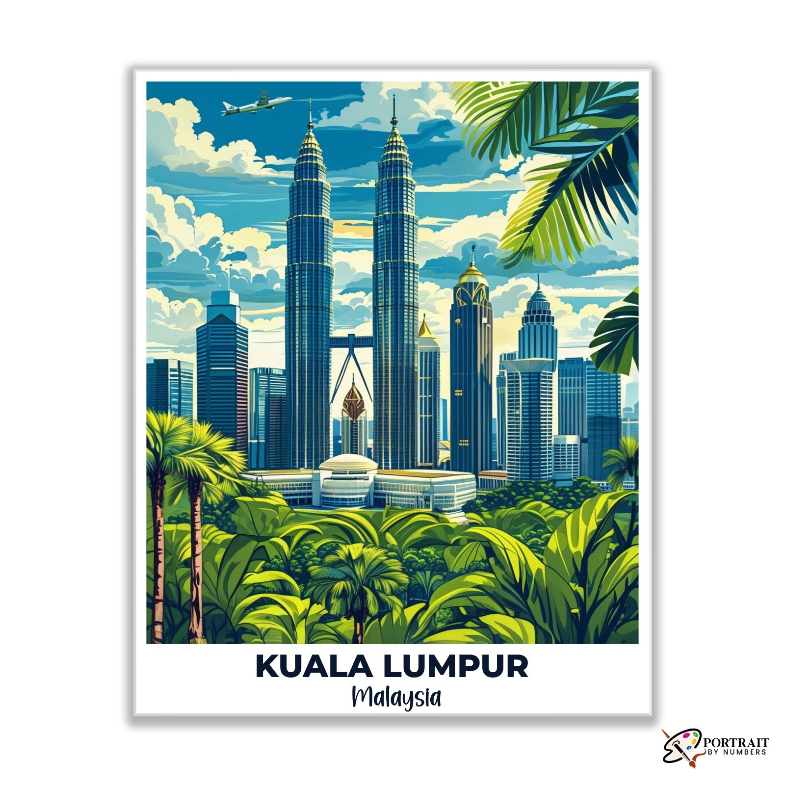 Kuala Lumpur Travel Poster -  Paint by Numbers Kit for Adults -  Portrait By Numbers