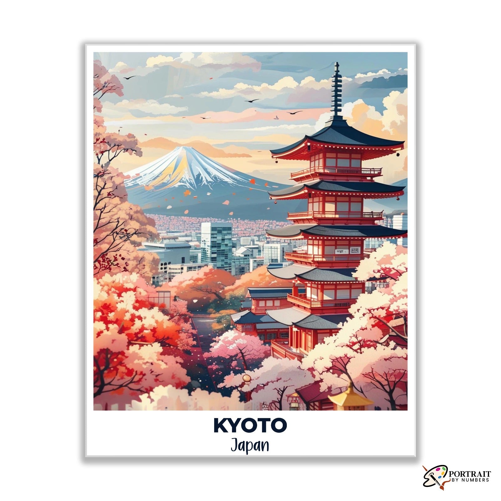Kyoto Travel Poster -  Paint by Numbers Kit for Adults -  Portrait By Numbers