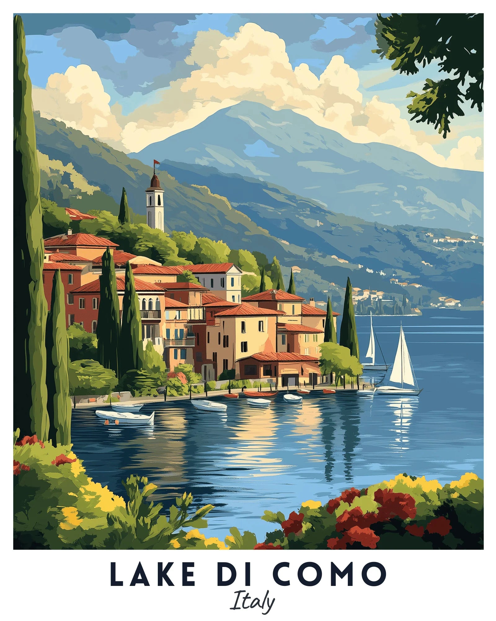 Lake di Como Travel Poster -  Paint by Numbers Kit for Adults -  Portrait By Numbers