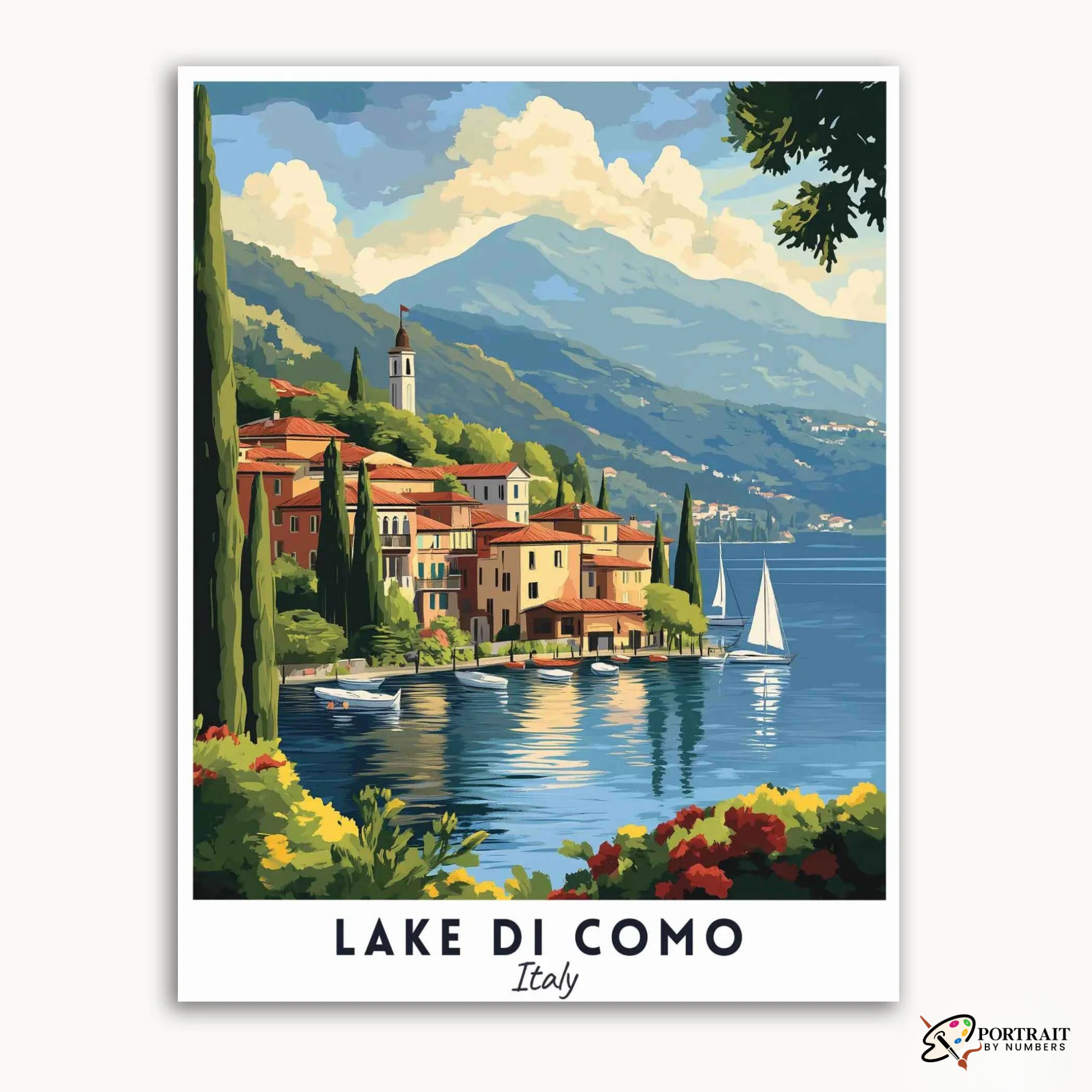 Lake di Como Travel Poster -  Paint by Numbers Kit for Adults -  Portrait By Numbers