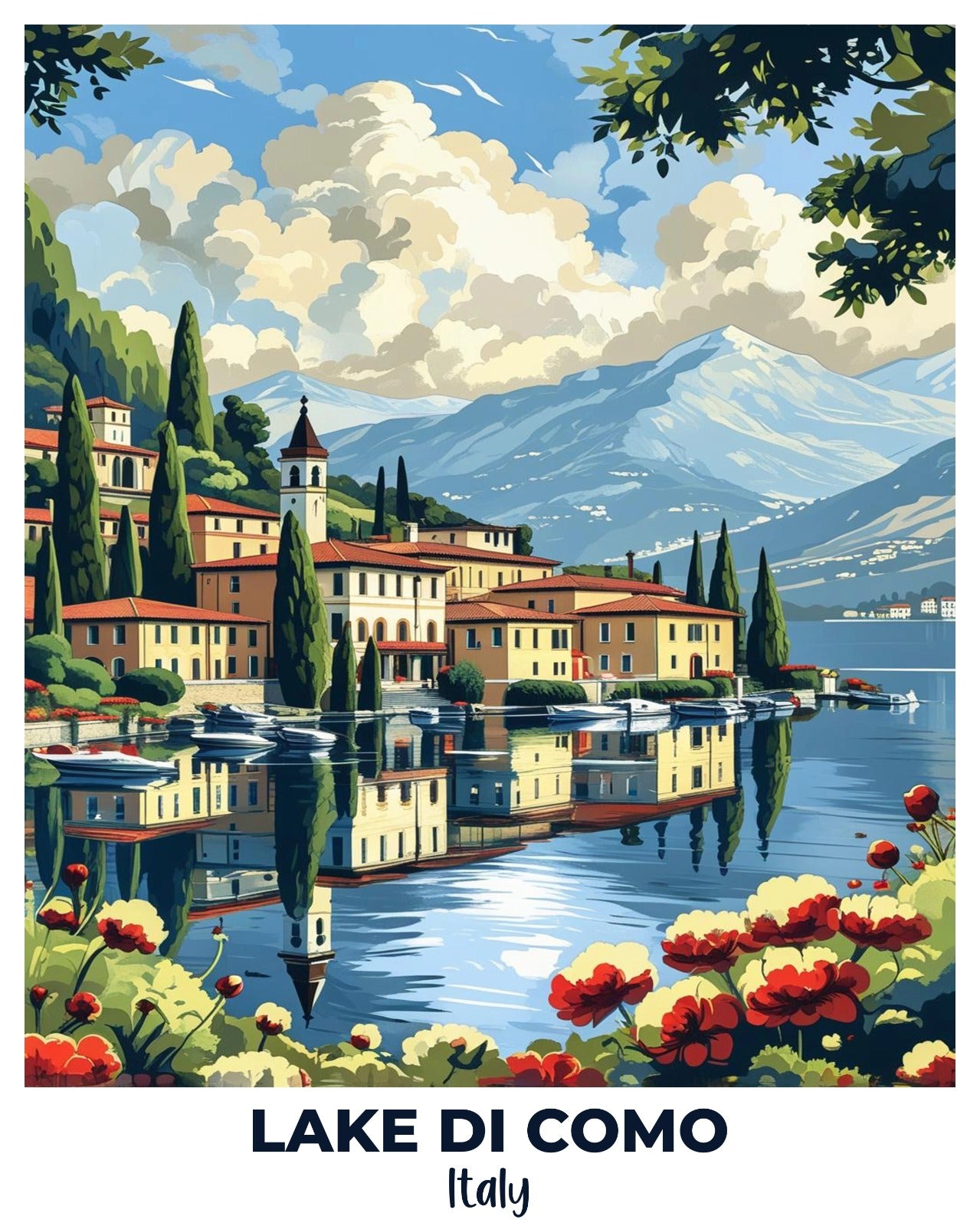 Lake di Como Travel Poster -  Paint by Numbers Kit for Adults -  Portrait By Numbers