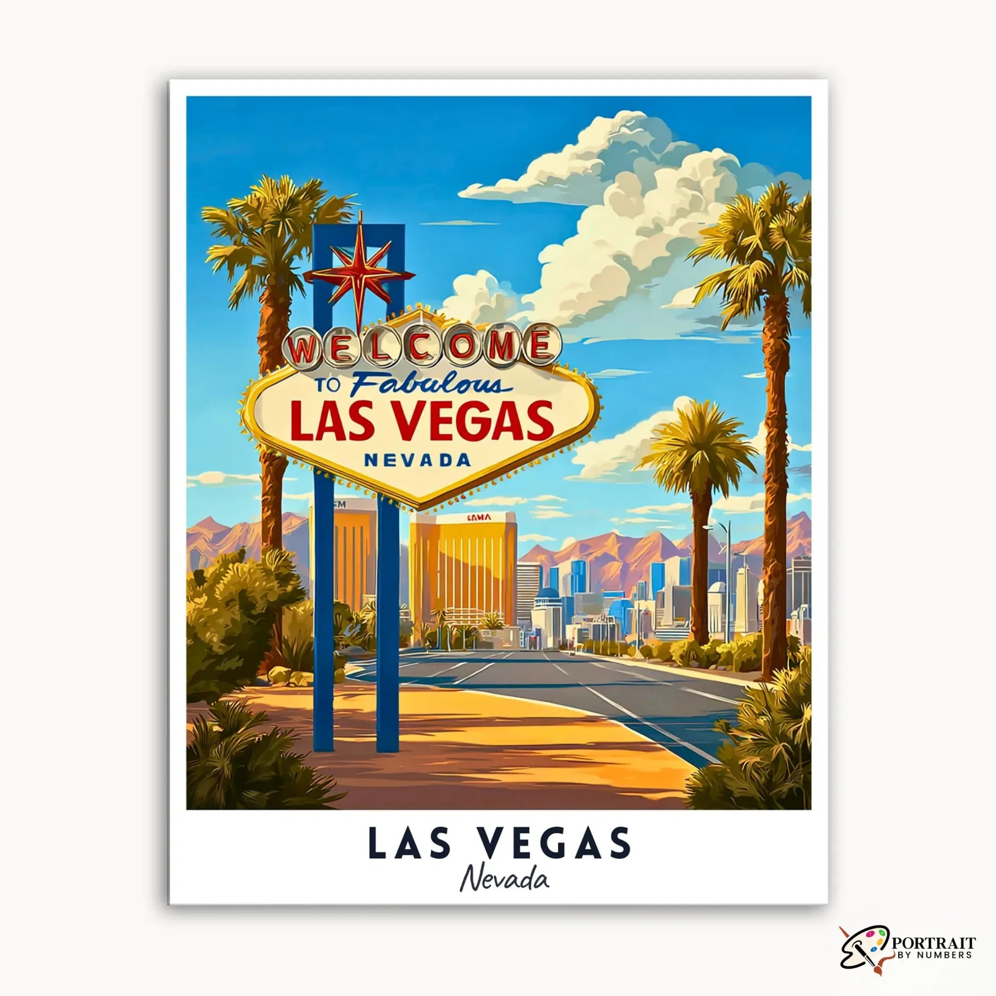 Las Vegas - Travel Poster -  Paint by Numbers Kit for Adults -  Portrait By Numbers