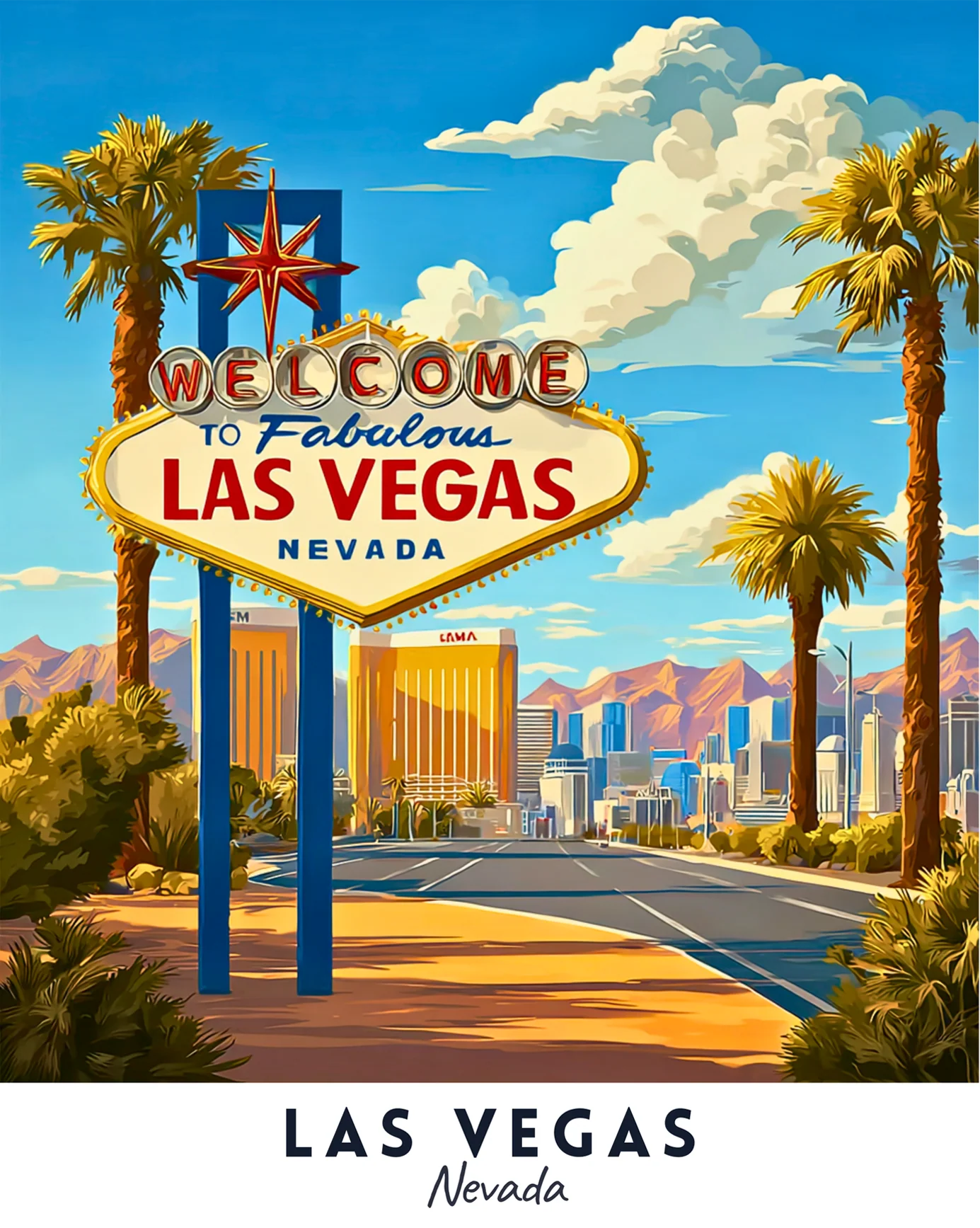 Las Vegas - Travel Poster -  Paint by Numbers Kit for Adults -  Portrait By Numbers