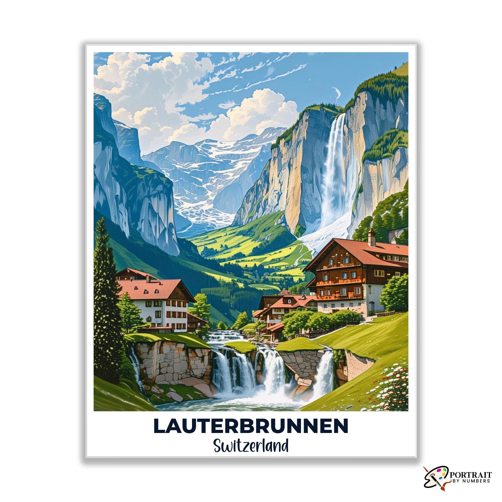 Lauterbrunnen Travel Poster -  Paint by Numbers Kit for Adults -  Portrait By Numbers