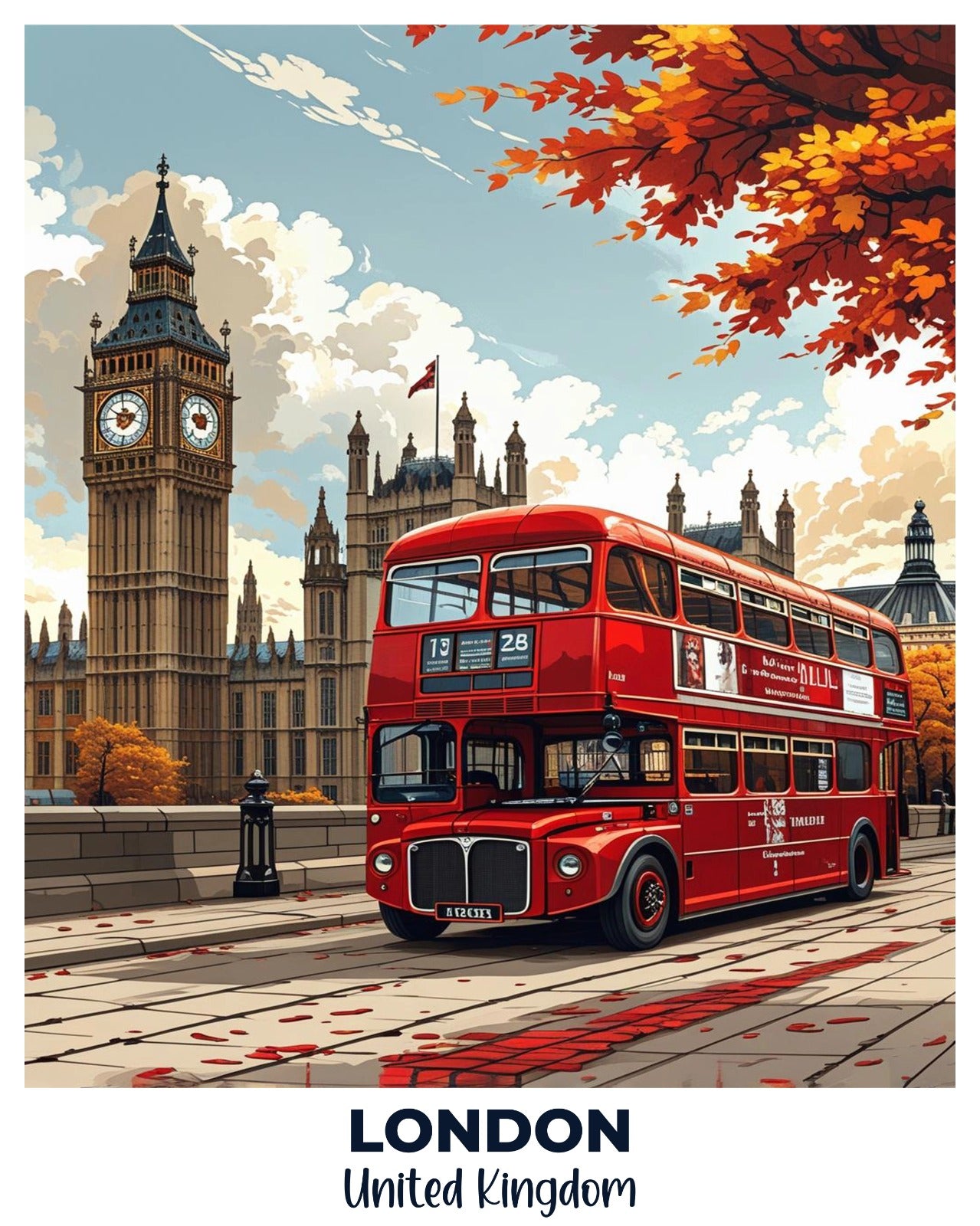 London Travel Poster -  Paint by Numbers Kit for Adults -  Portrait By Numbers