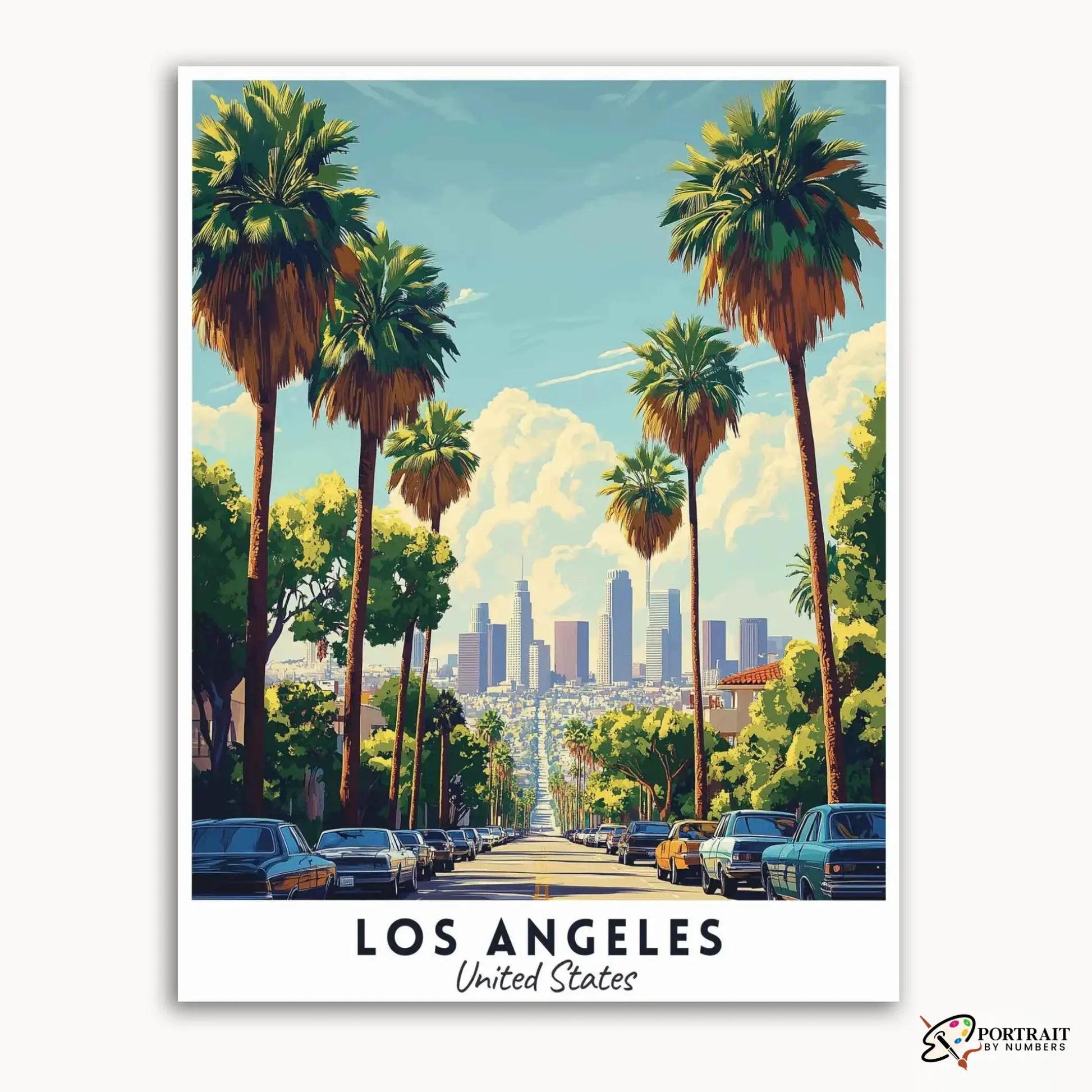 Los Angeles Travel Poster -  Paint by Numbers Kit for Adults -  Portrait By Numbers