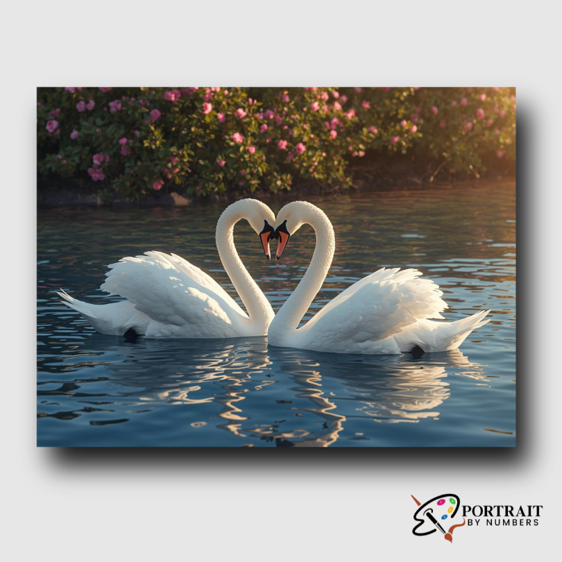 Loving Swans -  Paint by numbers -  Portrait By Numbers
