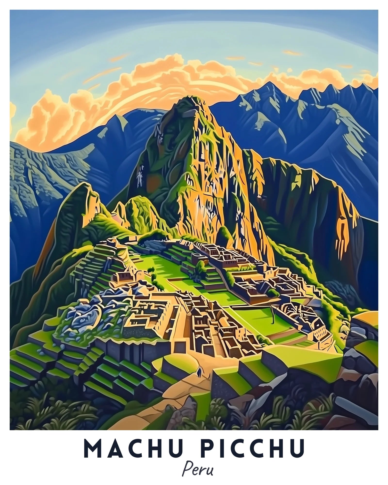 Machu Picchu - Travel Poster -  Paint by Numbers Kit for Adults -  Portrait By Numbers