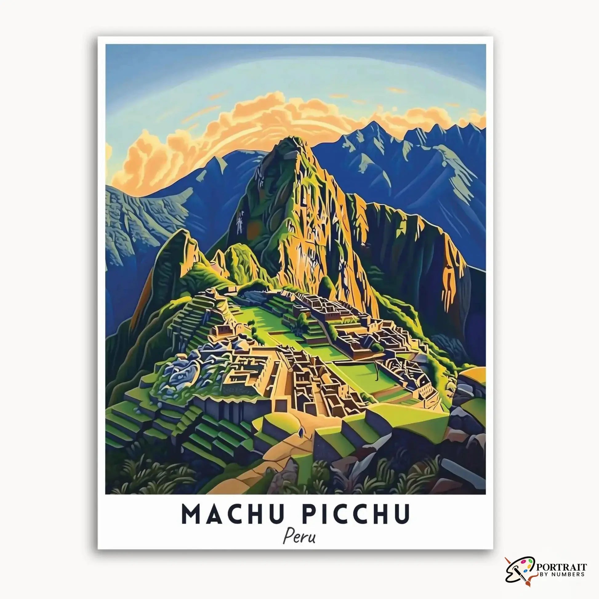 Machu Picchu - Travel Poster -  Paint by Numbers Kit for Adults -  Portrait By Numbers