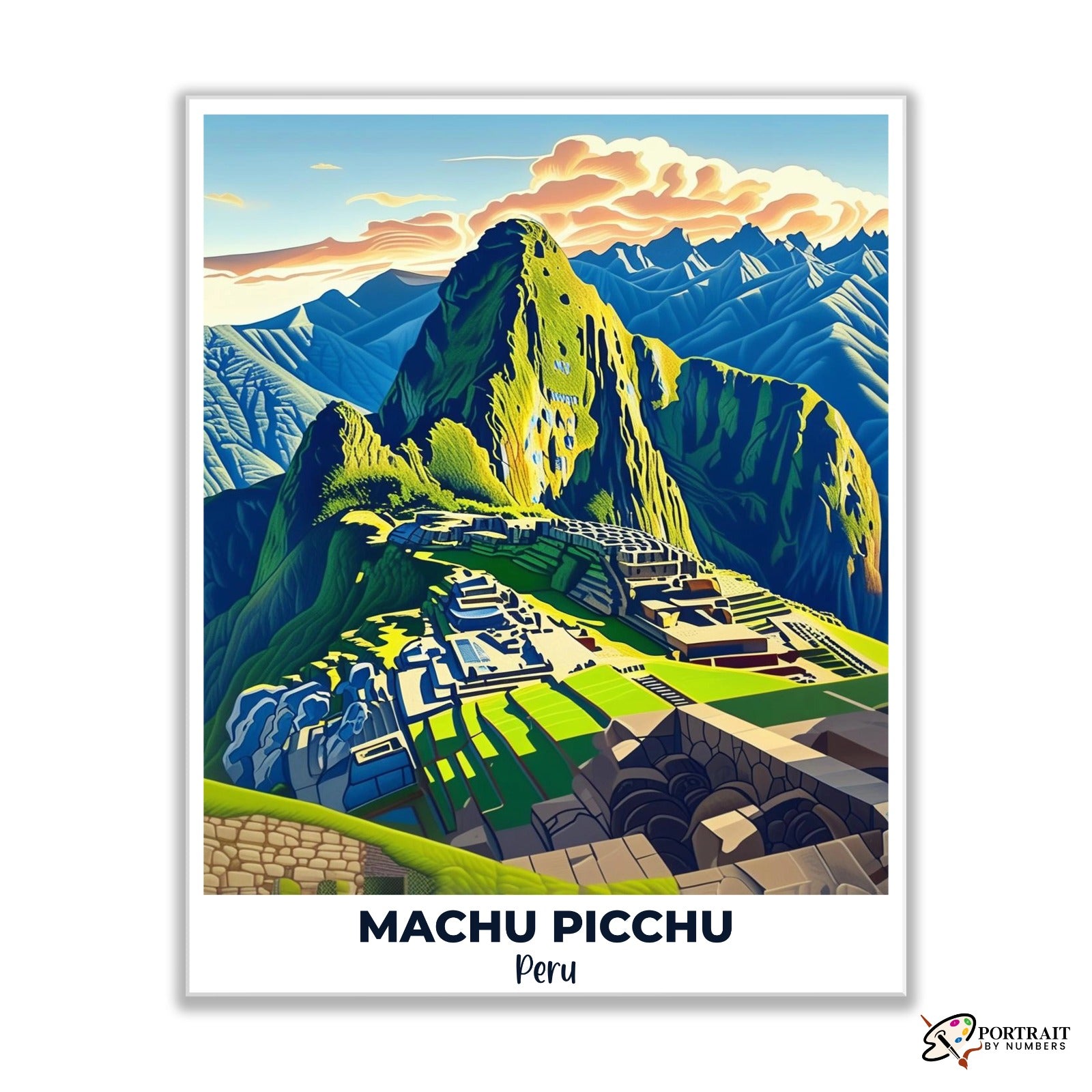 Machu Picchu Travel Poster -  Paint by Numbers Kit for Adults -  Portrait By Numbers