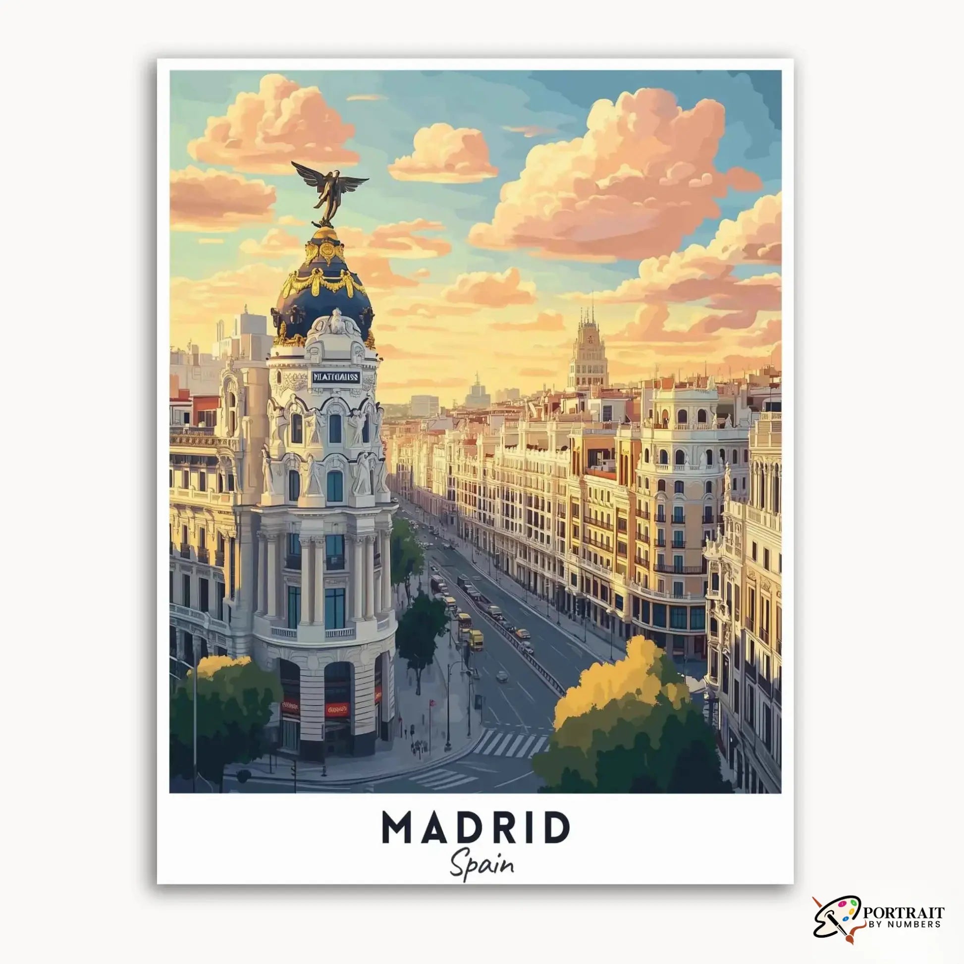 Madrid - Travel Poster -  Paint by Numbers Kit for Adults -  Portrait By Numbers