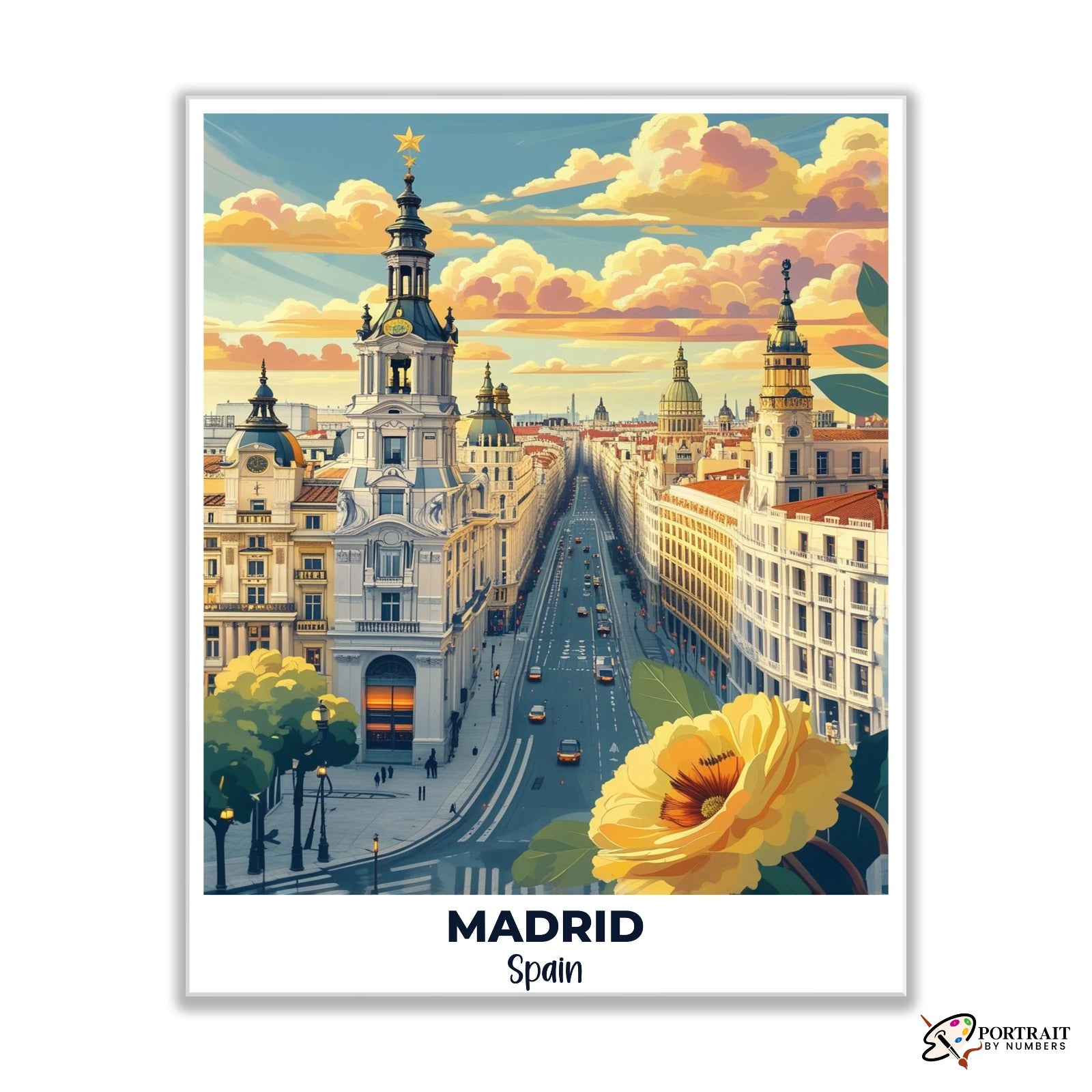 Madrid Travel Poster -  Paint by Numbers Kit for Adults -  Portrait By Numbers