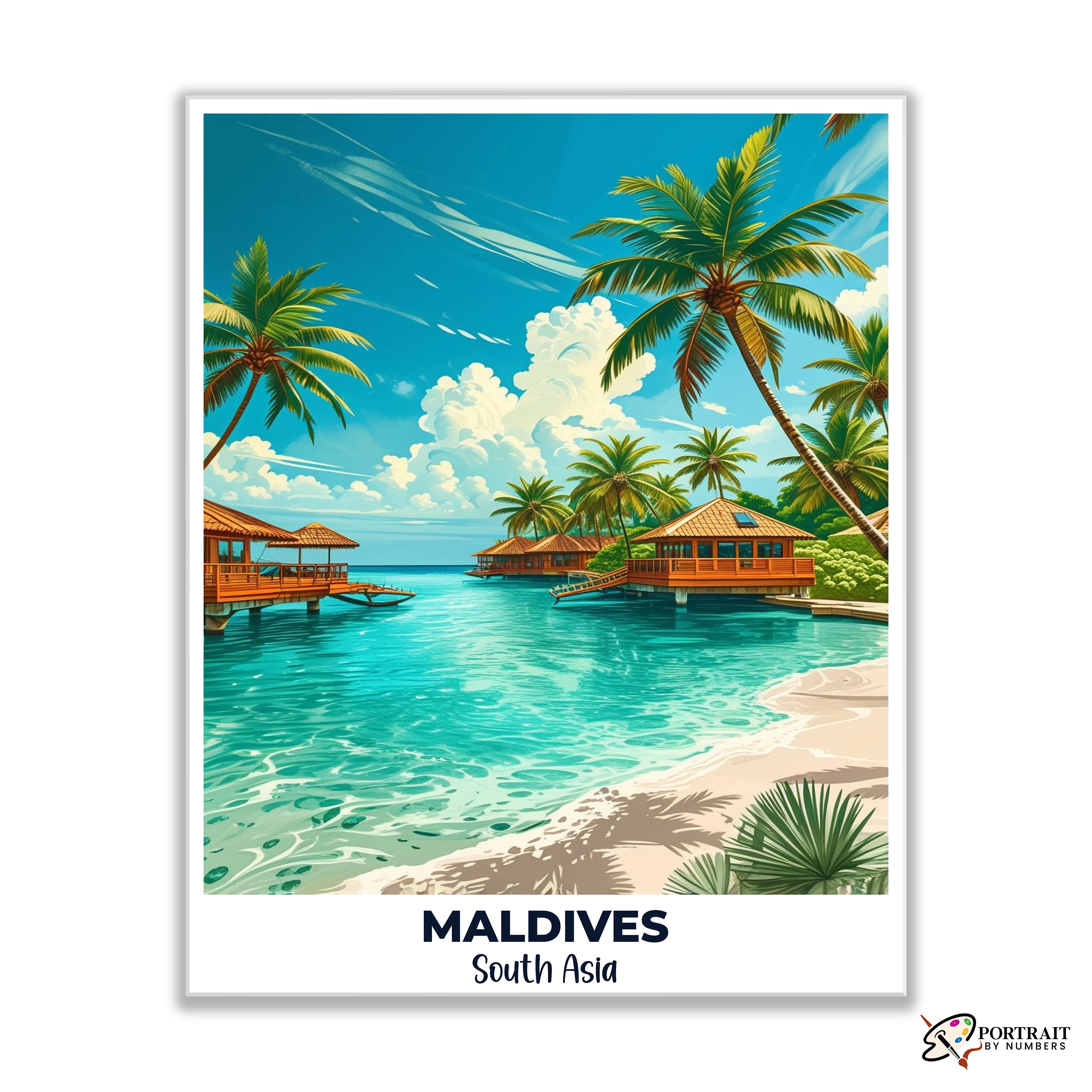 Maldives Travel Poster -  Paint by Numbers Kit for Adults -  Portrait By Numbers