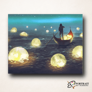 Man Rowing Among Glowing Moons -  Paint by Numbers Kit for Adults -  Portrait By Numbers