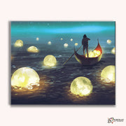 Man Rowing Among Glowing Moons -  Paint by Numbers Kit for Adults -  Portrait By Numbers