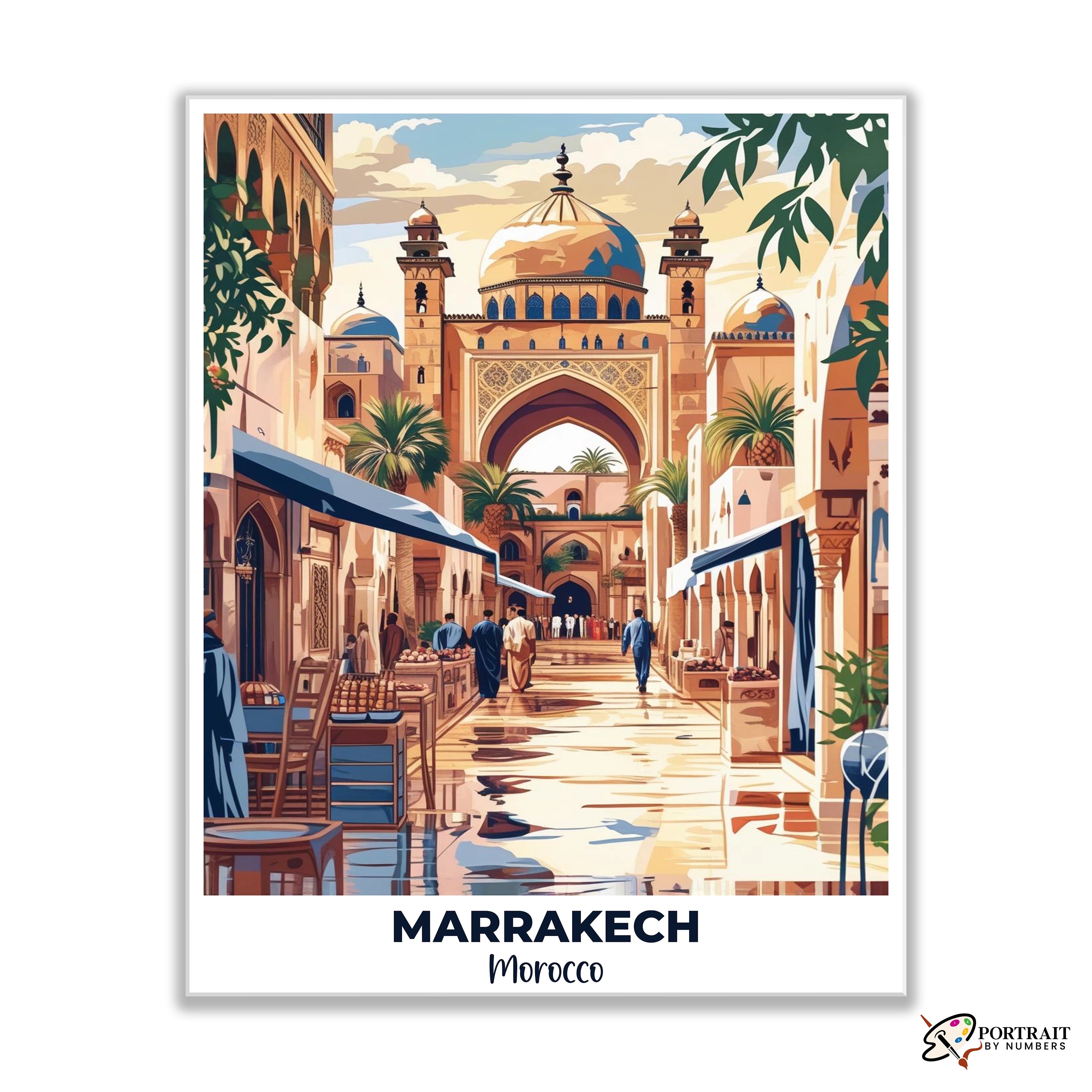Marrakech Travel Poster -  Paint by Numbers Kit for Adults -  Portrait By Numbers