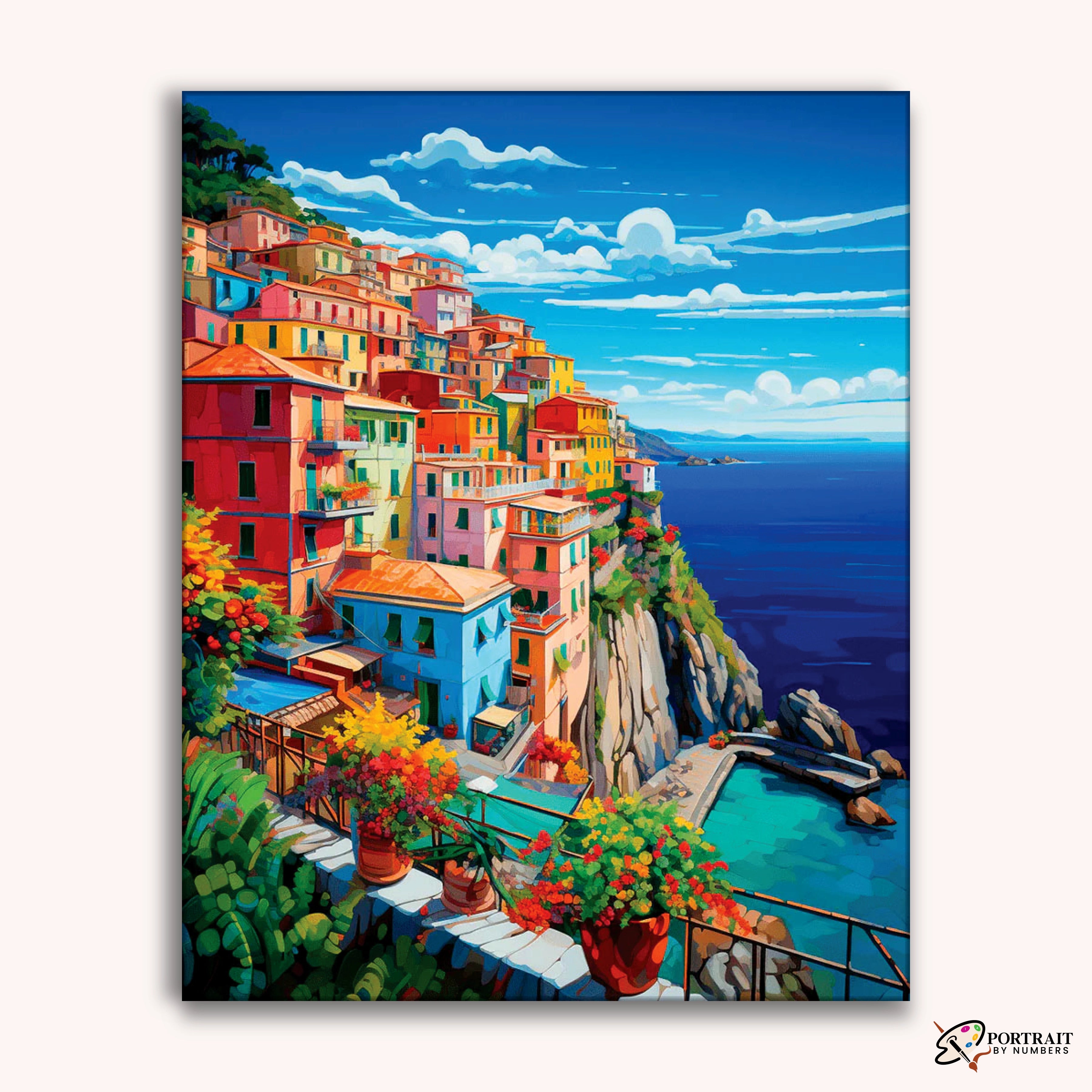 Mediterranean Cliffside -  Paint by Numbers Kit for Adults -  Portrait By Numbers