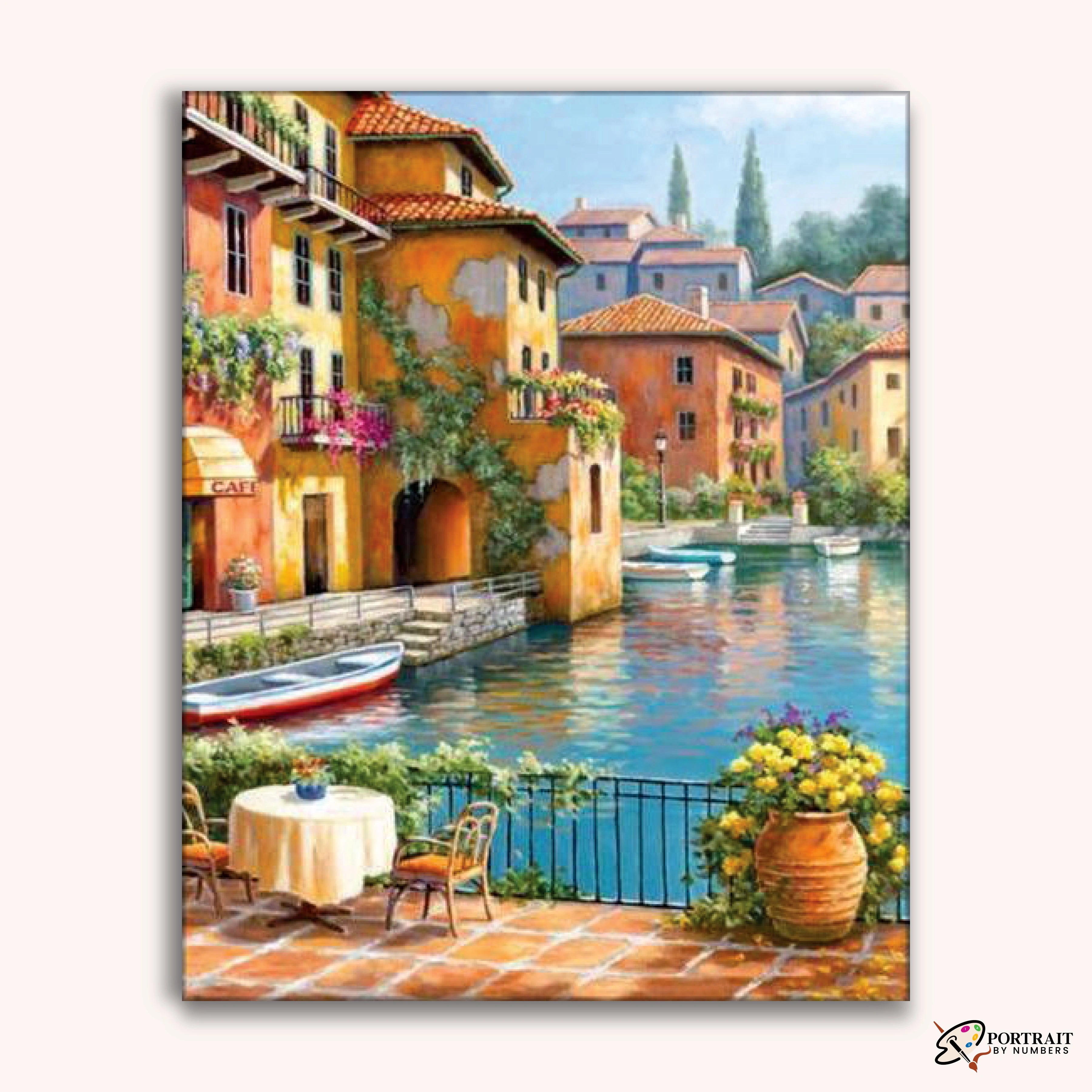 Mediterranean Harbor -  Paint by Numbers Kit for Adults -  Portrait By Numbers