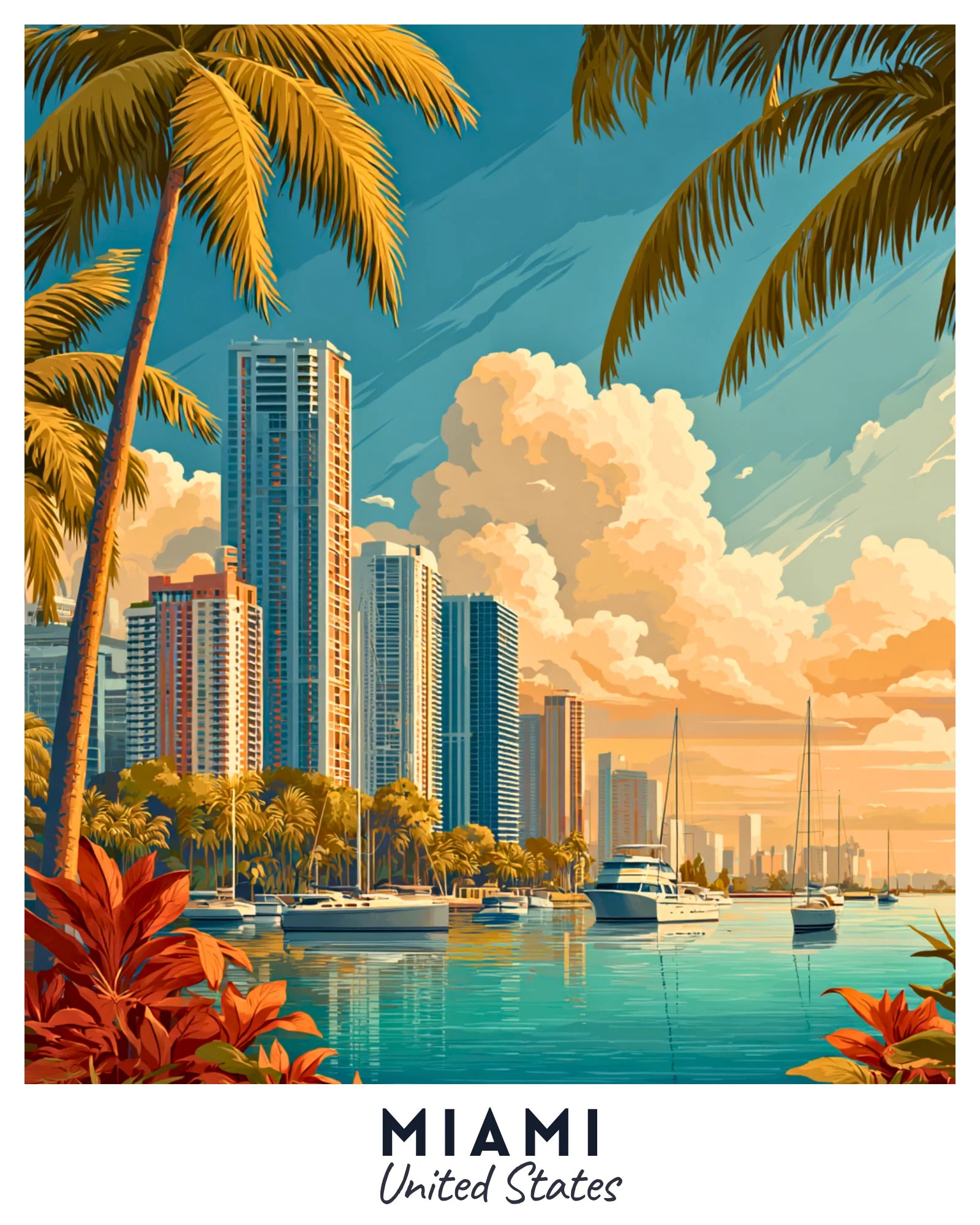 Miami - Travel Poster -  Paint by Numbers Kit for Adults -  Portrait By Numbers
