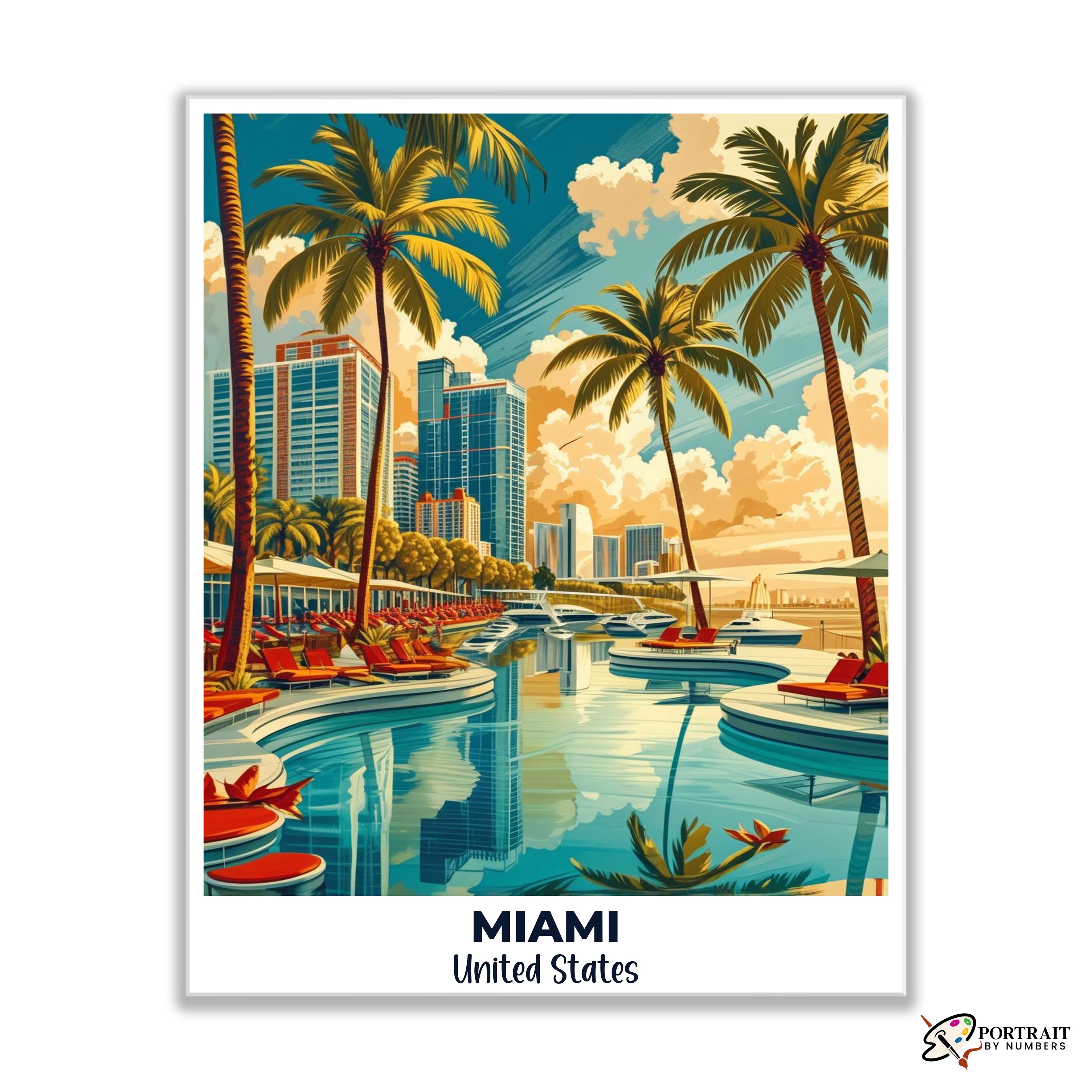 Miami Travel Poster -  Paint by Numbers Kit for Adults -  Portrait By Numbers