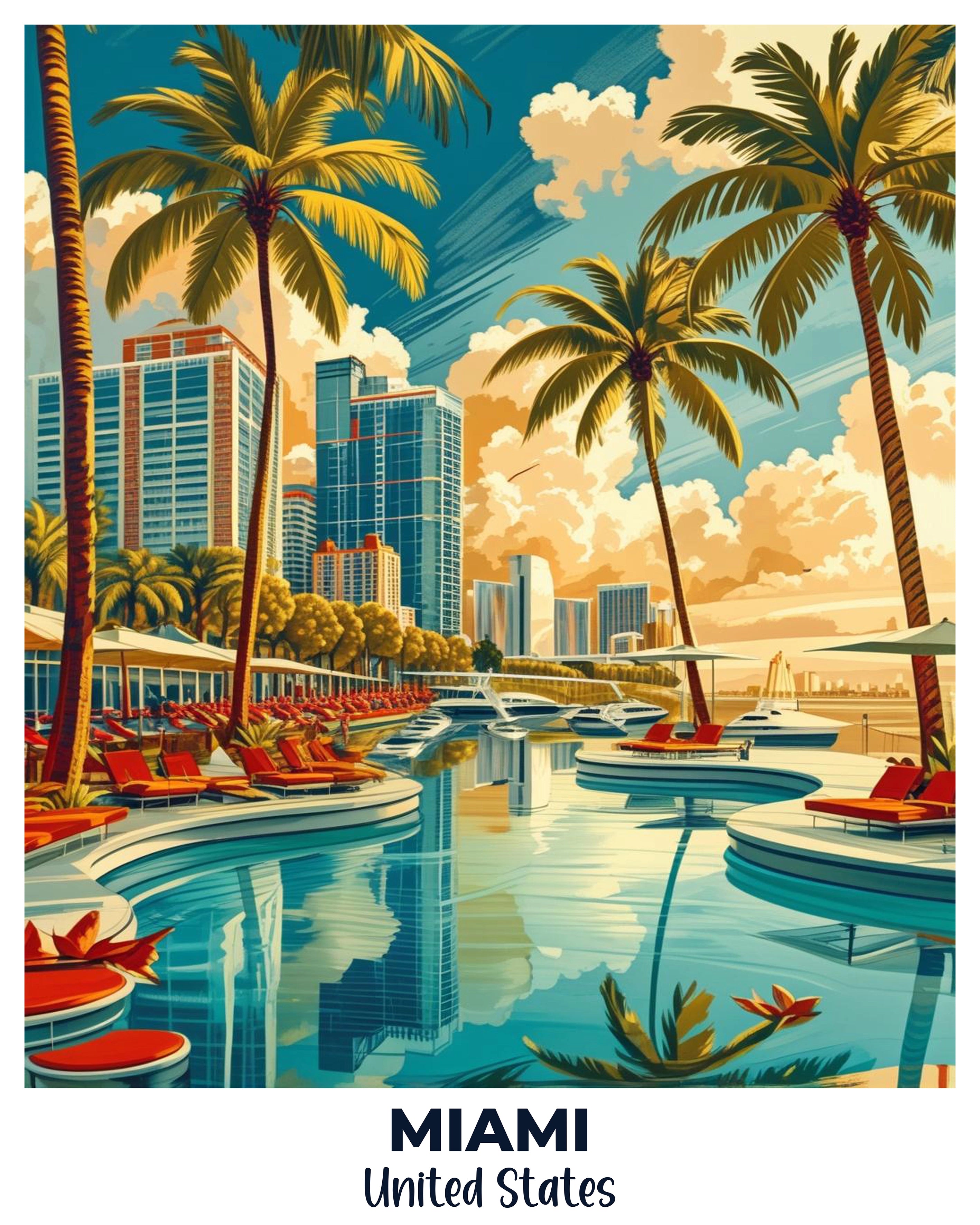 Miami Travel Poster -  Paint by Numbers Kit for Adults -  Portrait By Numbers