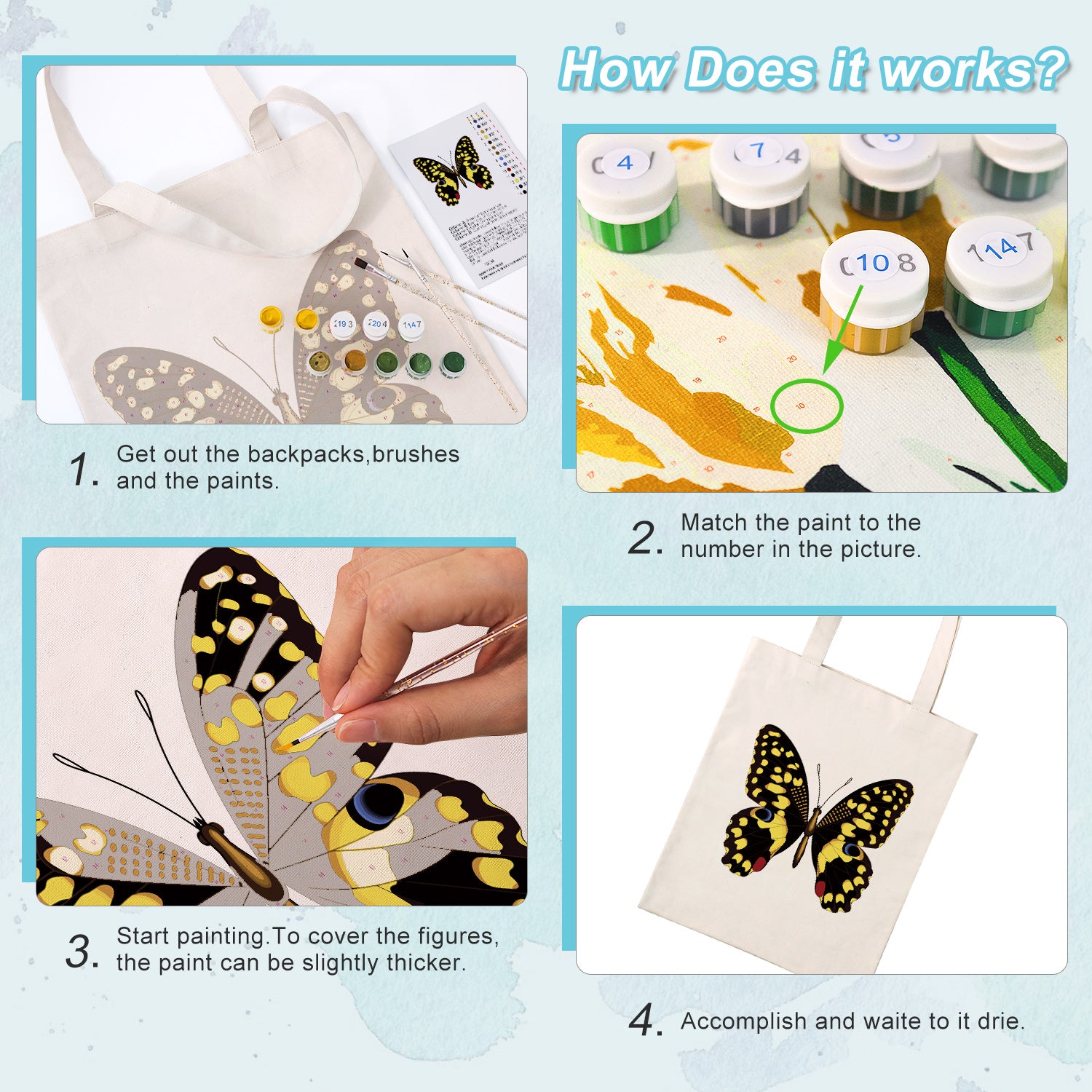 Midnight Butterfly Bag -  Paint by Numbers Kit for Adults -  Portrait By Numbers