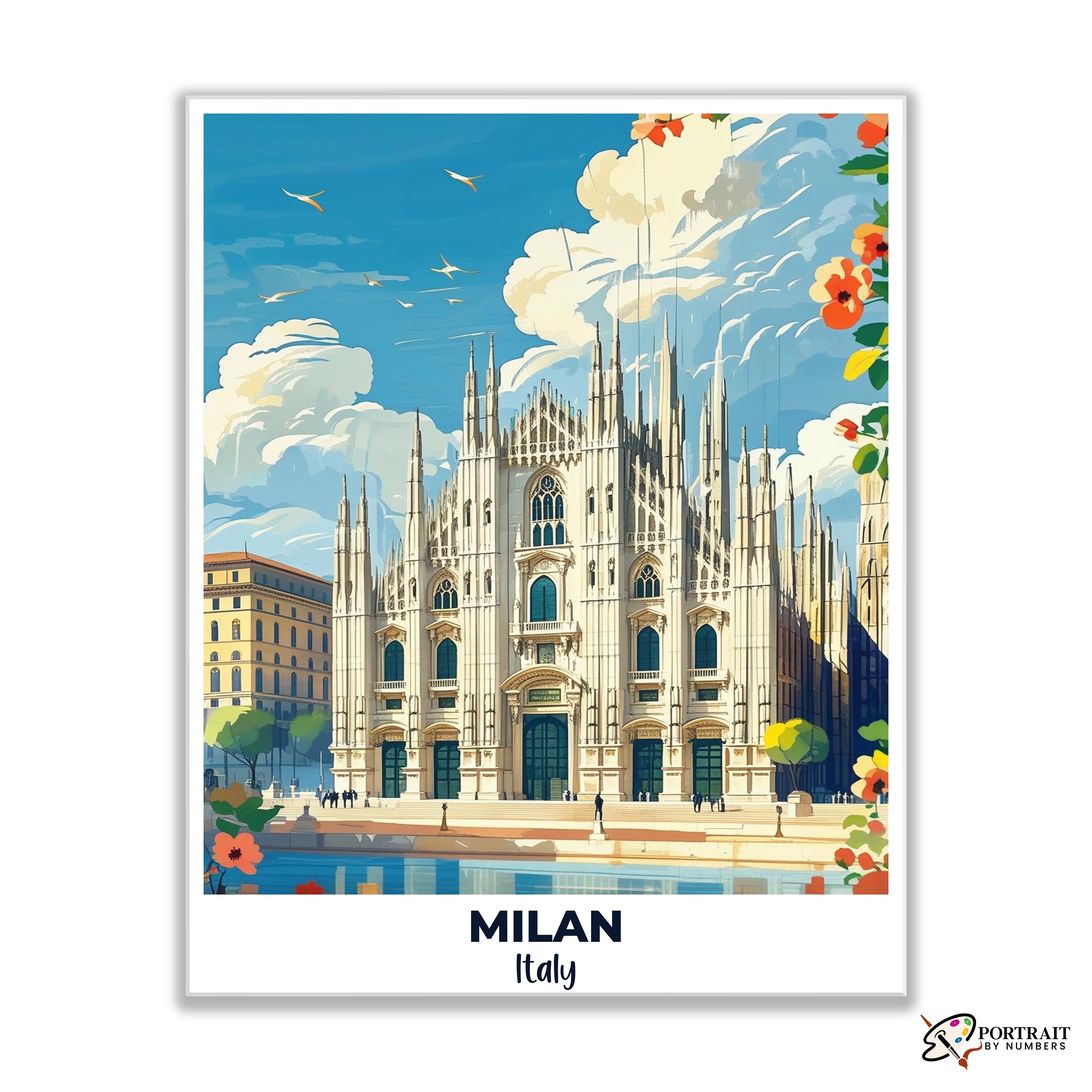 Milan Travel Poster -  Paint by Numbers Kit for Adults -  Portrait By Numbers