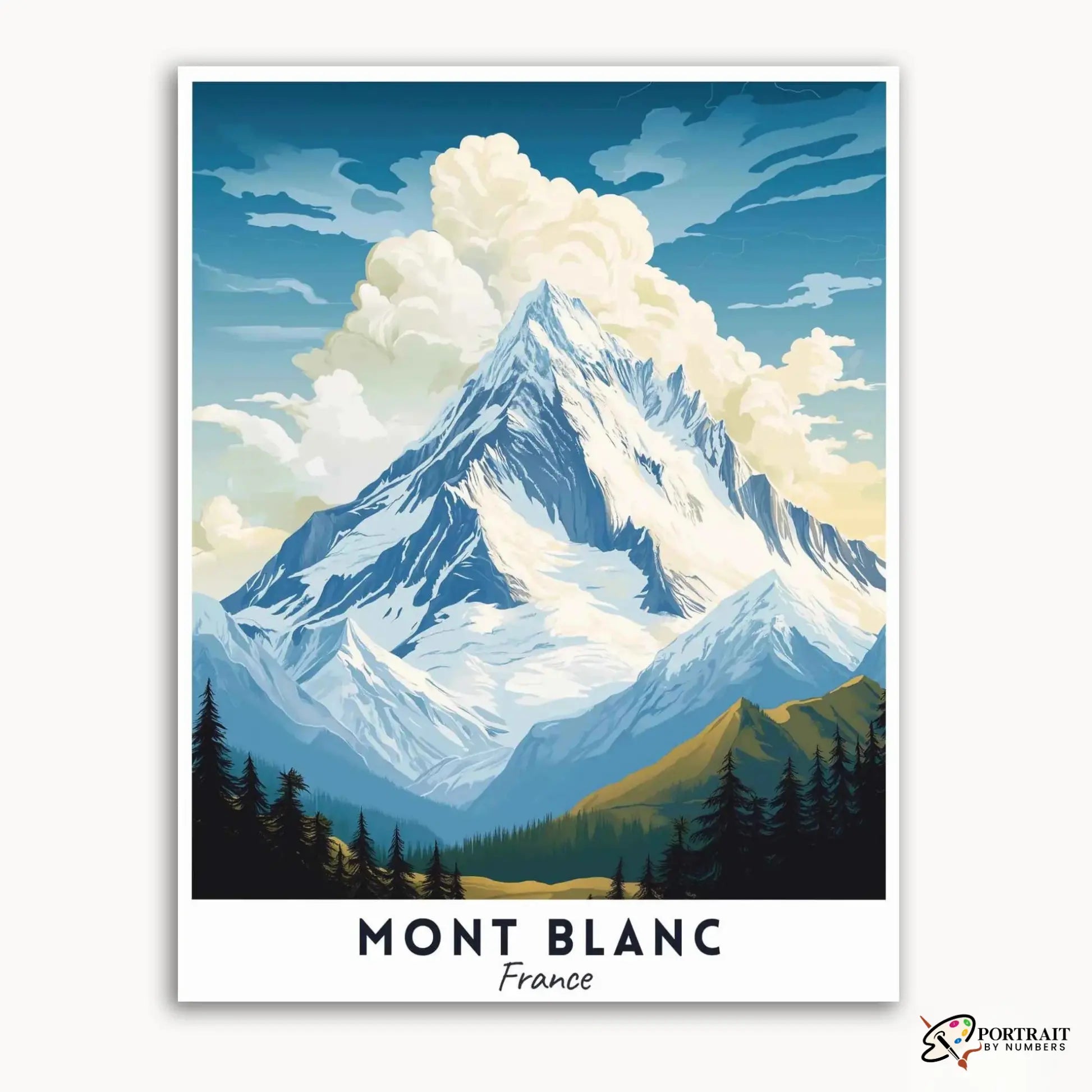 Mont Blanc - Travel Poster -  Paint by Numbers Kit for Adults -  Portrait By Numbers
