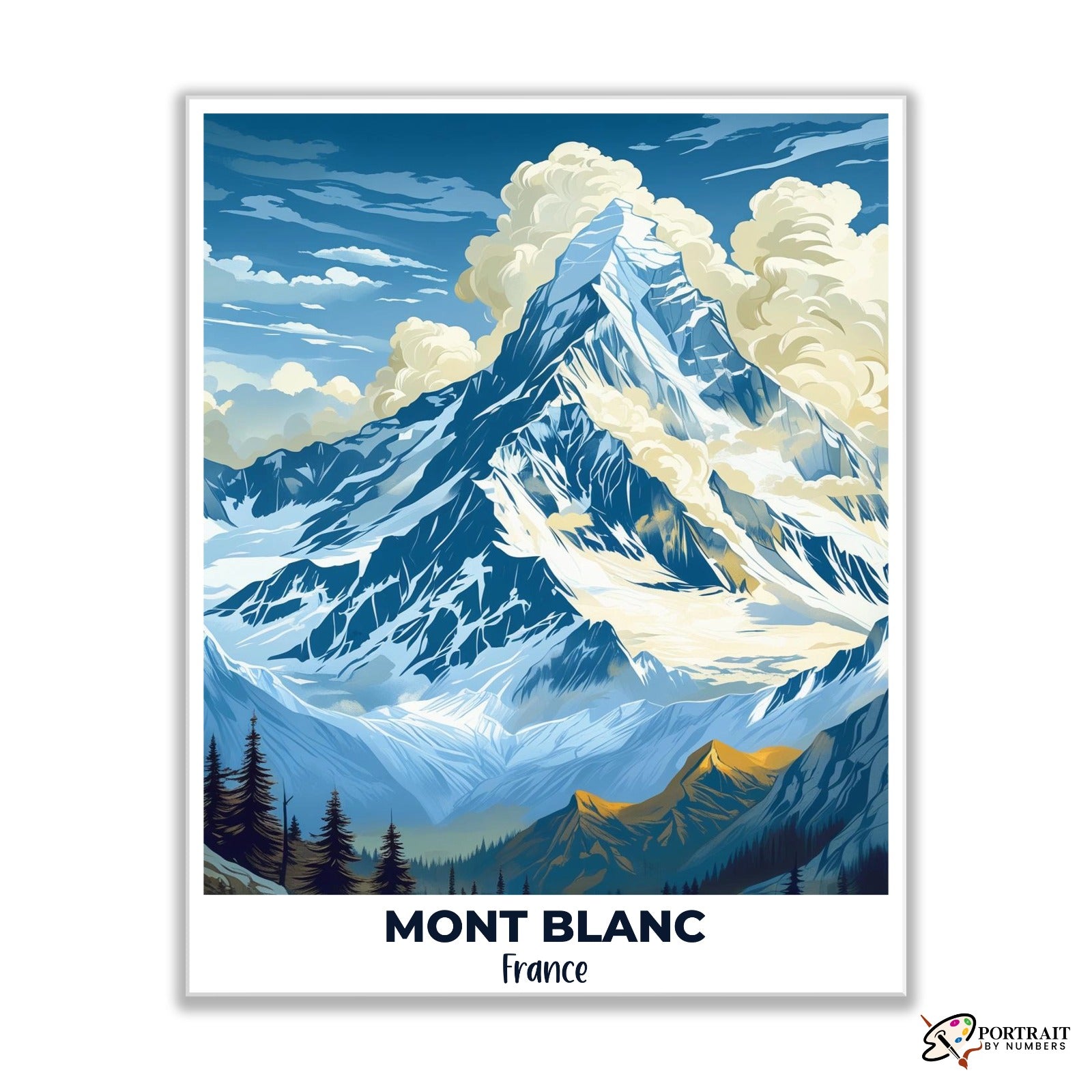 Mont Blanc Travel Poster -  Paint by Numbers Kit for Adults -  Portrait By Numbers
