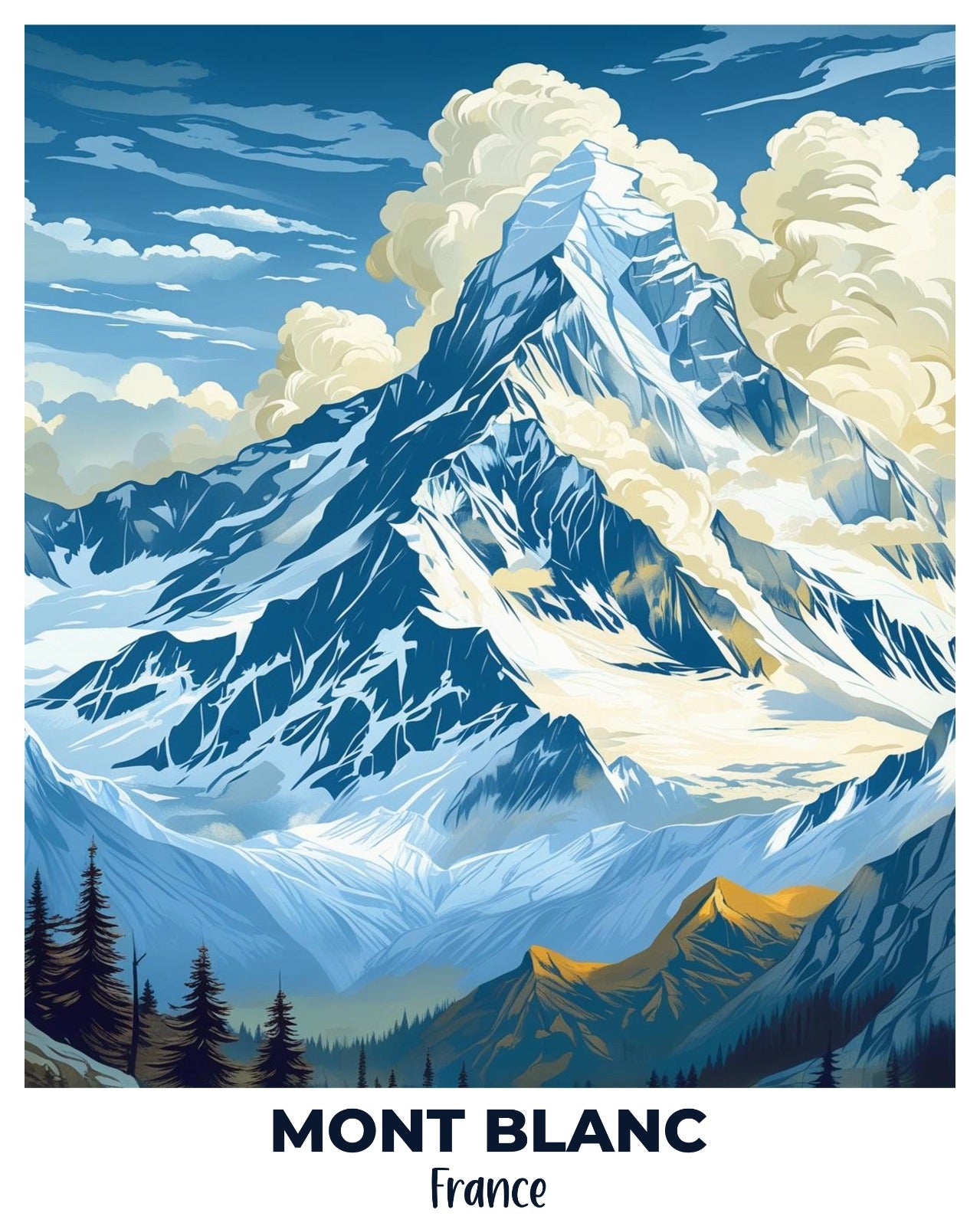 Mont Blanc Travel Poster -  Paint by Numbers Kit for Adults -  Portrait By Numbers