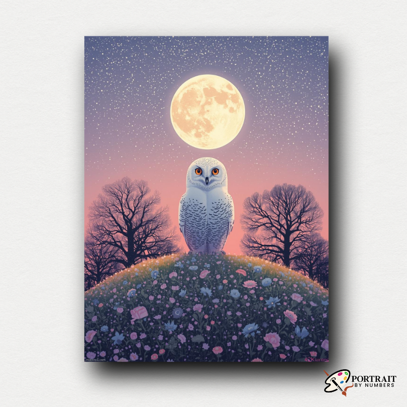 Moonlit Snowy Owl -  Paint by numbers -  Portrait By Numbers