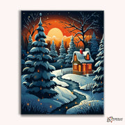 Moonlit Winter Cabin -  Paint by Numbers Kit for Adults -  Portrait By Numbers