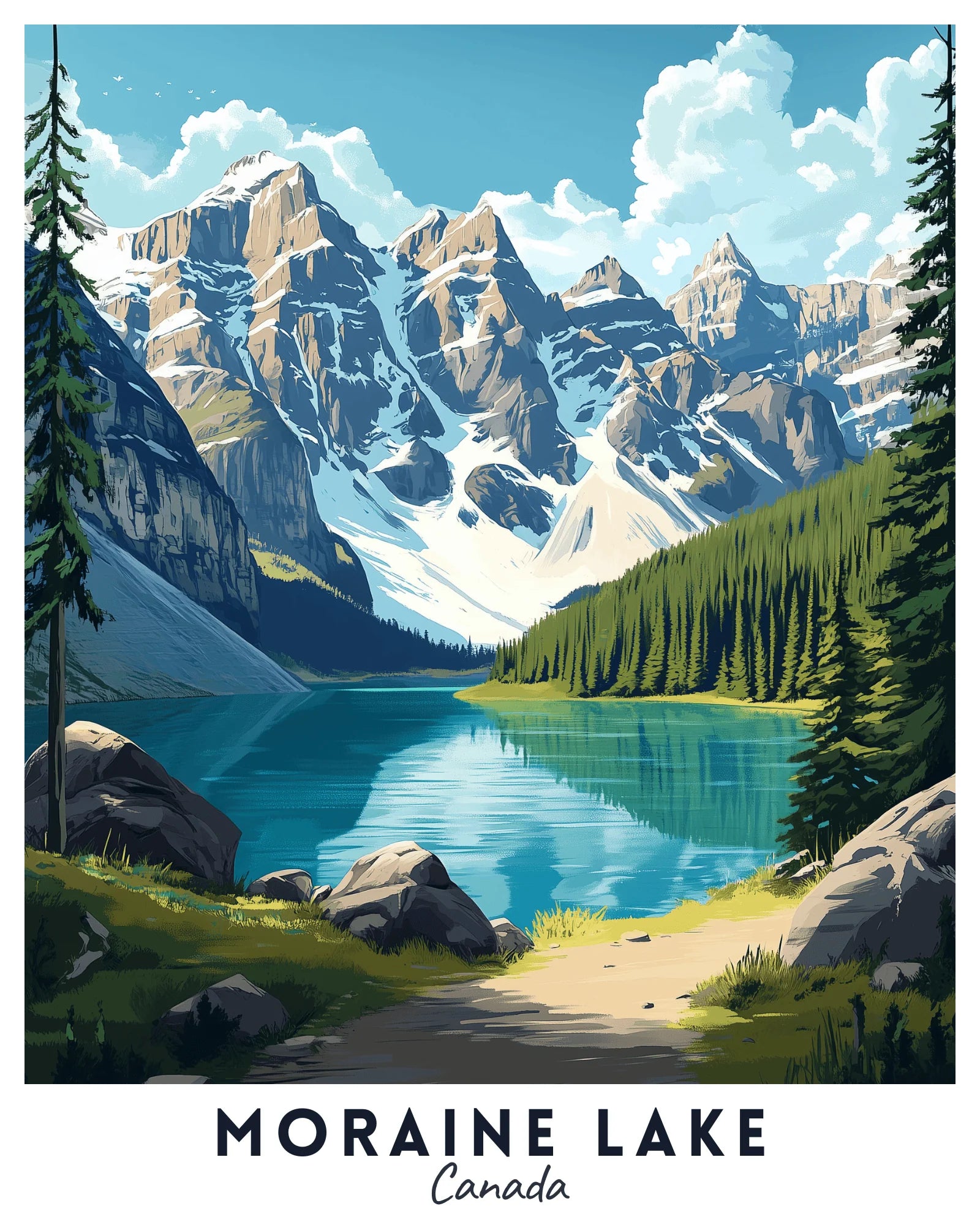Moraine Lake Travel Poster -  Paint by Numbers Kit for Adults -  Portrait By Numbers