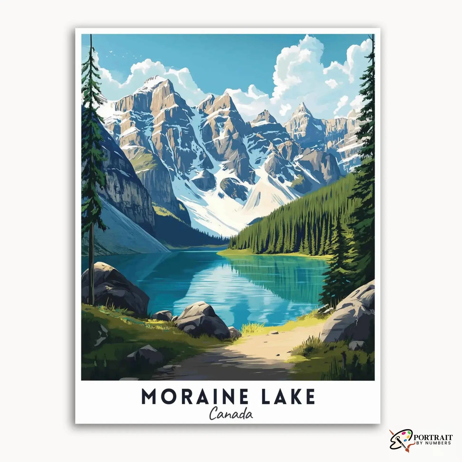 Moraine Lake Travel Poster -  Paint by Numbers Kit for Adults -  Portrait By Numbers