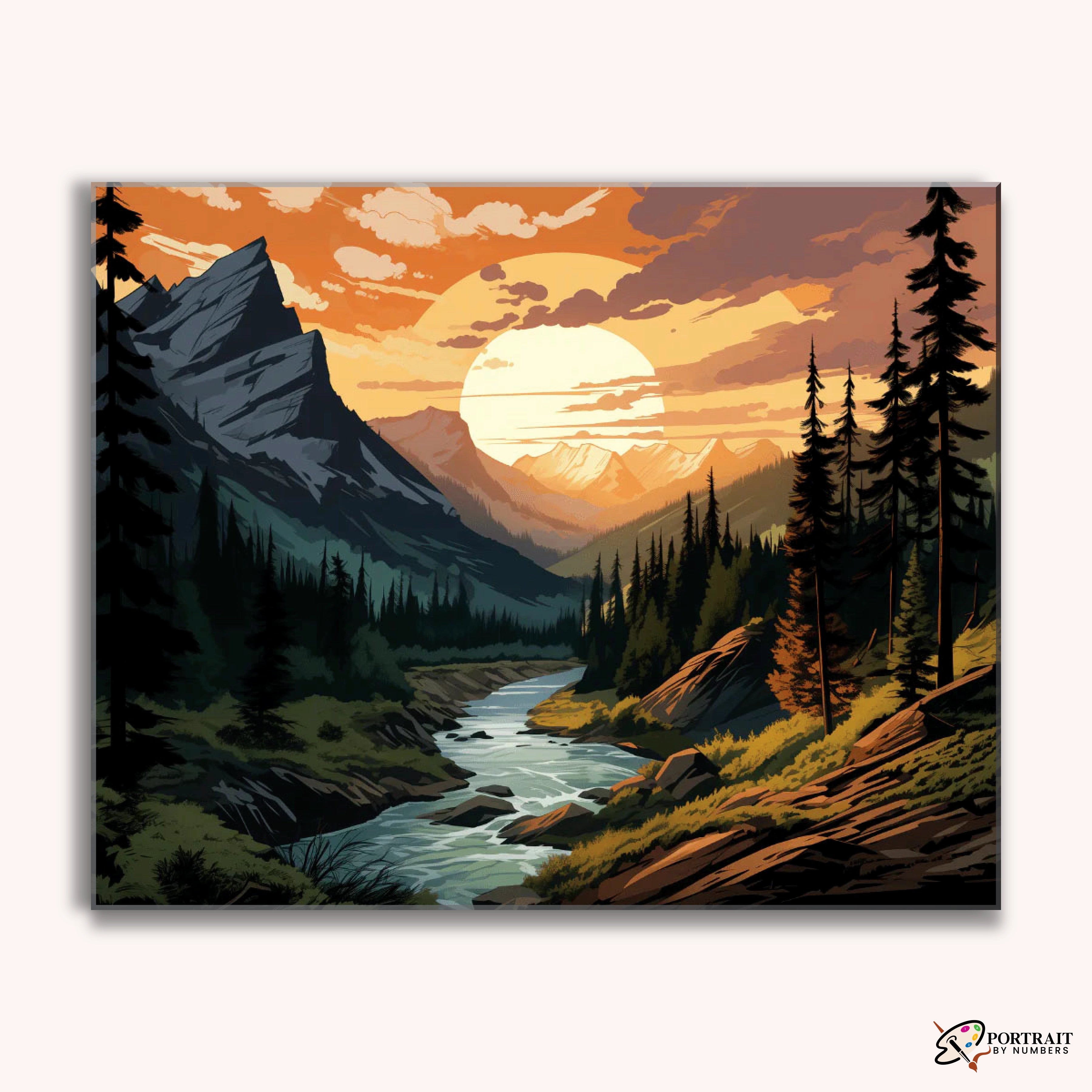 Mountainside Sunset -  Paint by Numbers Kit for Adults -  Portrait By Numbers